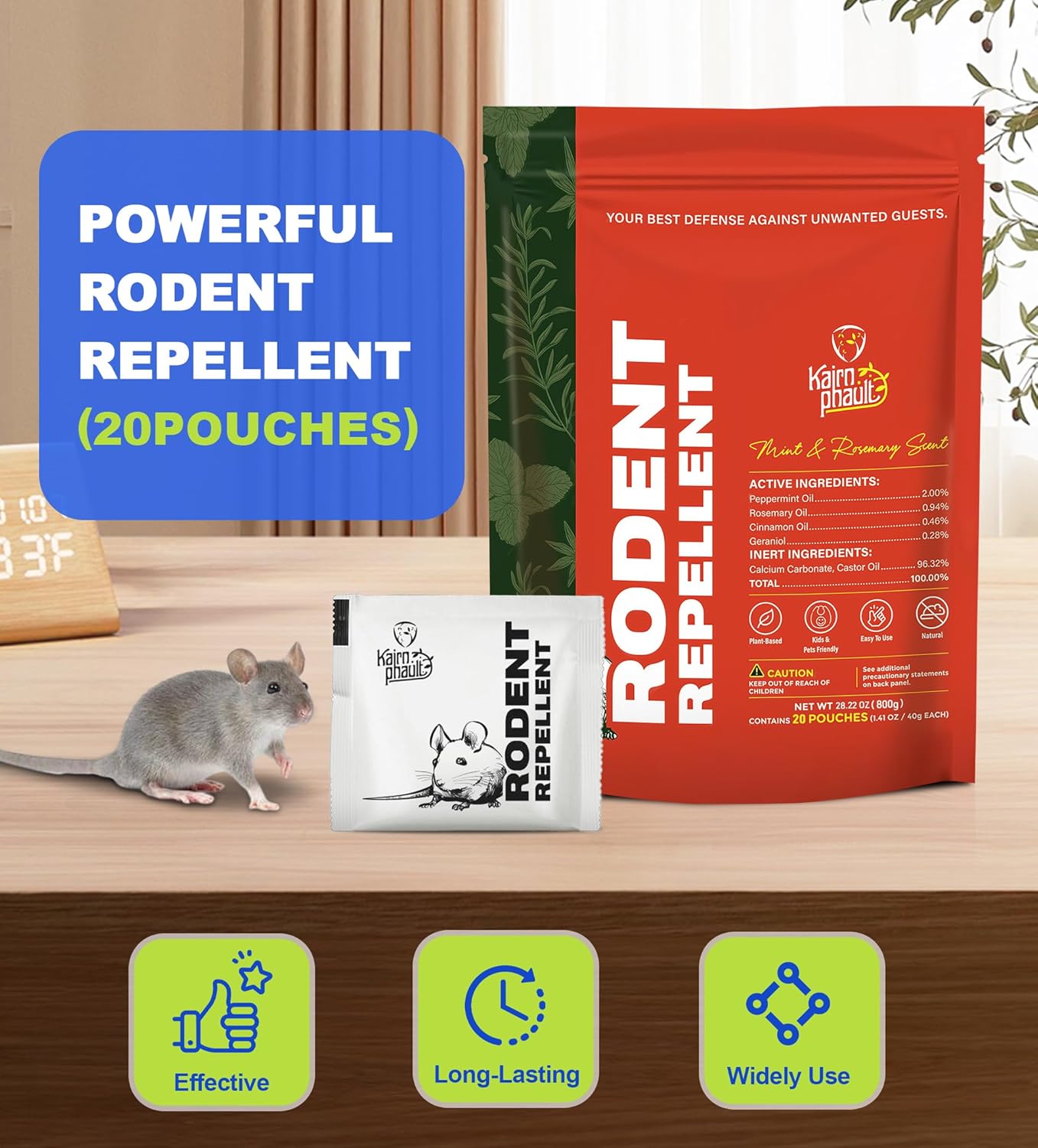 Mouse Repellent Pouches | Rodent Repellent for House, Mice Repellent Indoor Peppermint & Rosemary Powered | Long-Lasting Plant-Based Mole Repellent for Car, RV, Garage, Shed, 20 Pack