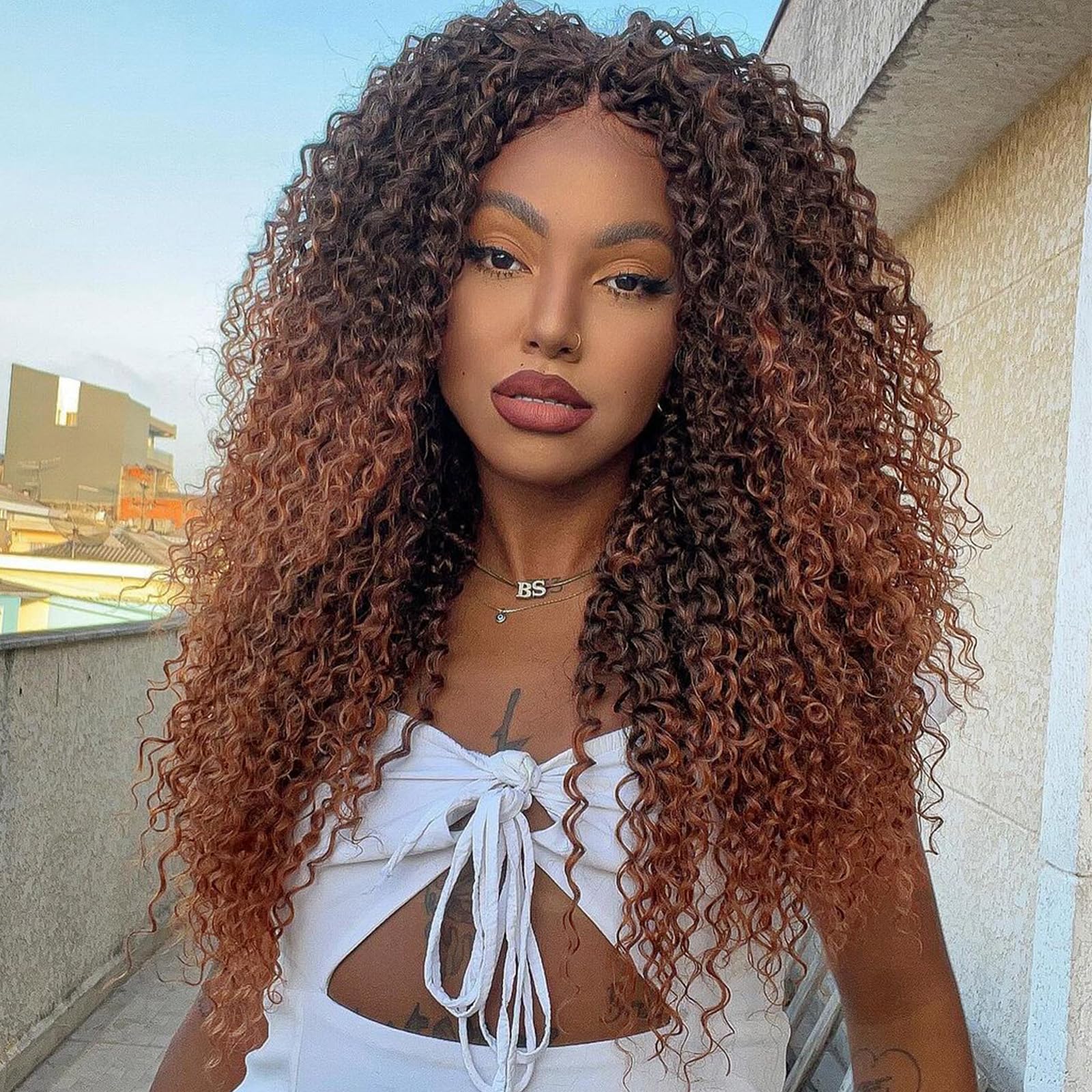 Xtrend Pre looped Brazilian Micro Kinky Curly Crochet Hair 24 Inch 8 Packs Ombre Brown Yaki Kinky Curly Water Wave Crochet Hair Synthetic Deep Wave