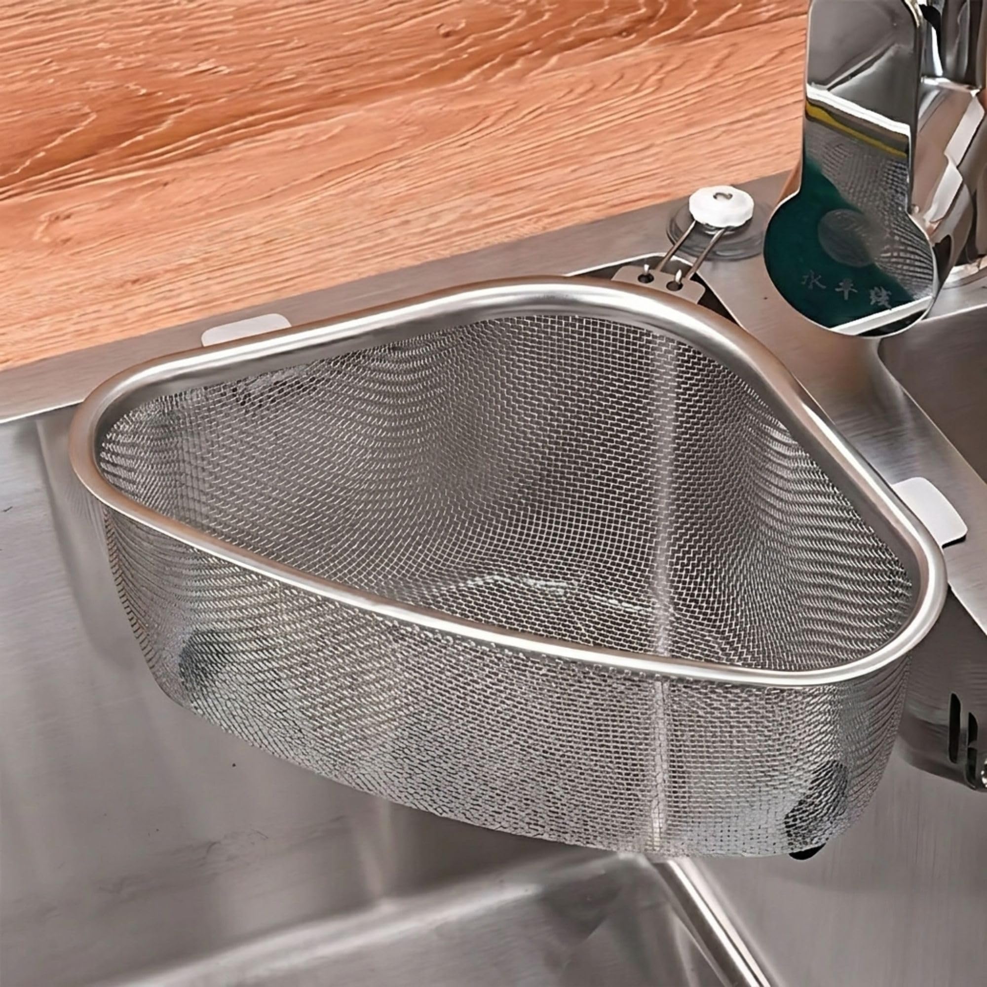 Hian Triangular Kitchen Corner Sink Strainer Basket – Removable 304 Stainless Steel Drain Filter for Food Waste, Fruit & Vegetable Washing, Multifunction (Pack of 1)-image-4