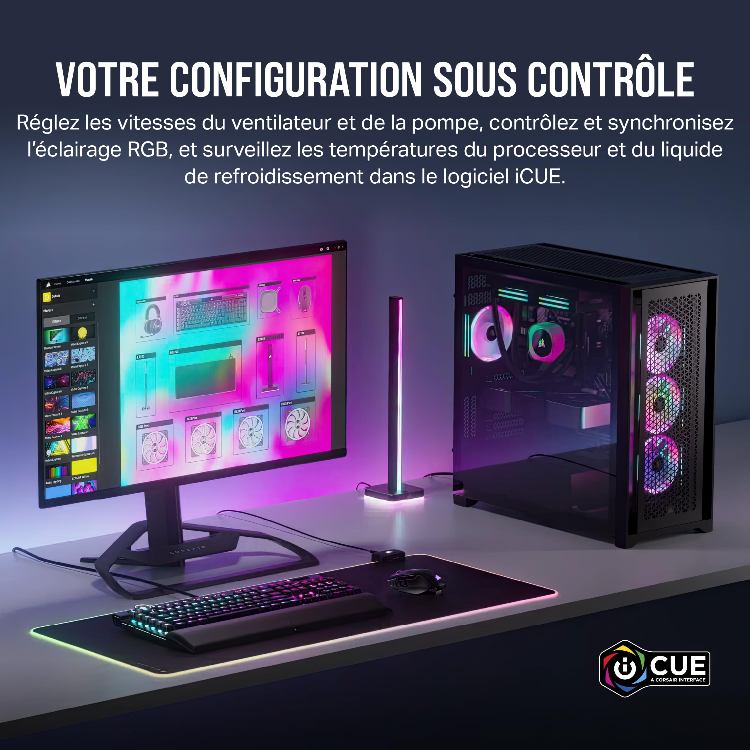 CORSAIR iCUE Link H100i RGB Liquid CPU Cooler - 240mm AIO - Ventilateurs QX120 RGB - Convient à Intel® LGA 1700, AMD® AM5 - Hub Système iCUE Link Inclus - Blanc