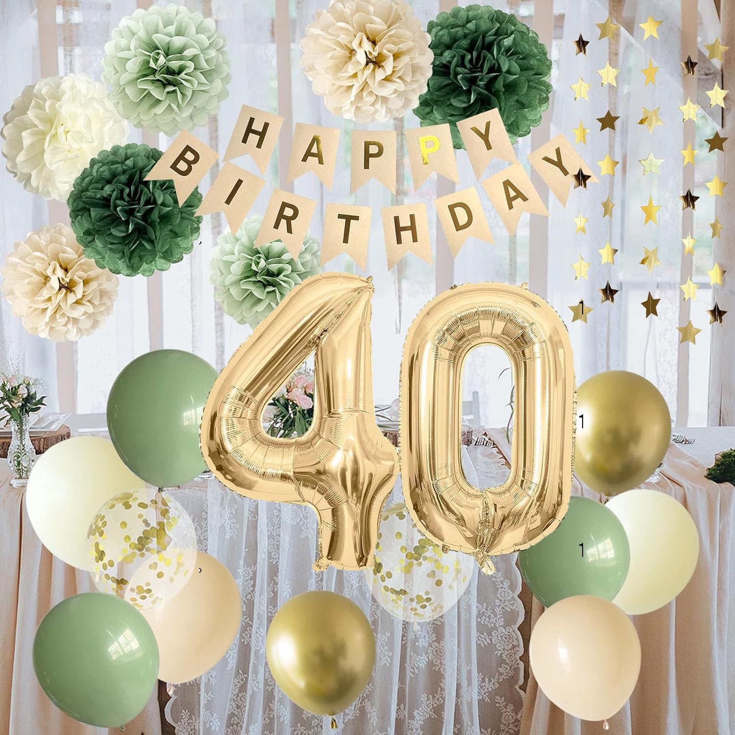 Décoration D'Anniversaire Pour Homme Et Femme - Vert - 25 Ans - Kit De