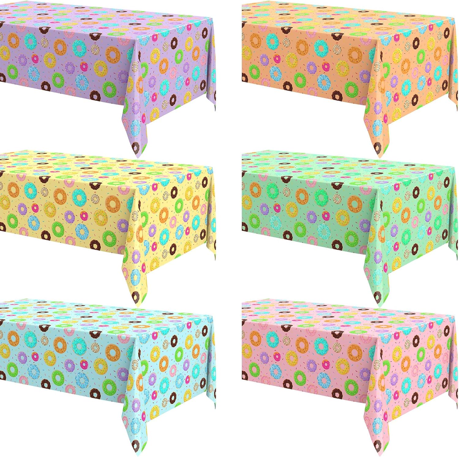 Oudain 6 Pack Plastic Donut Tablecloth 54 x 108 Inch Donut Theme Tablecovers Birthday Party Decorations Disposable Party Supplies for Theme Birthday Parties Baby Showers (Multicolor)