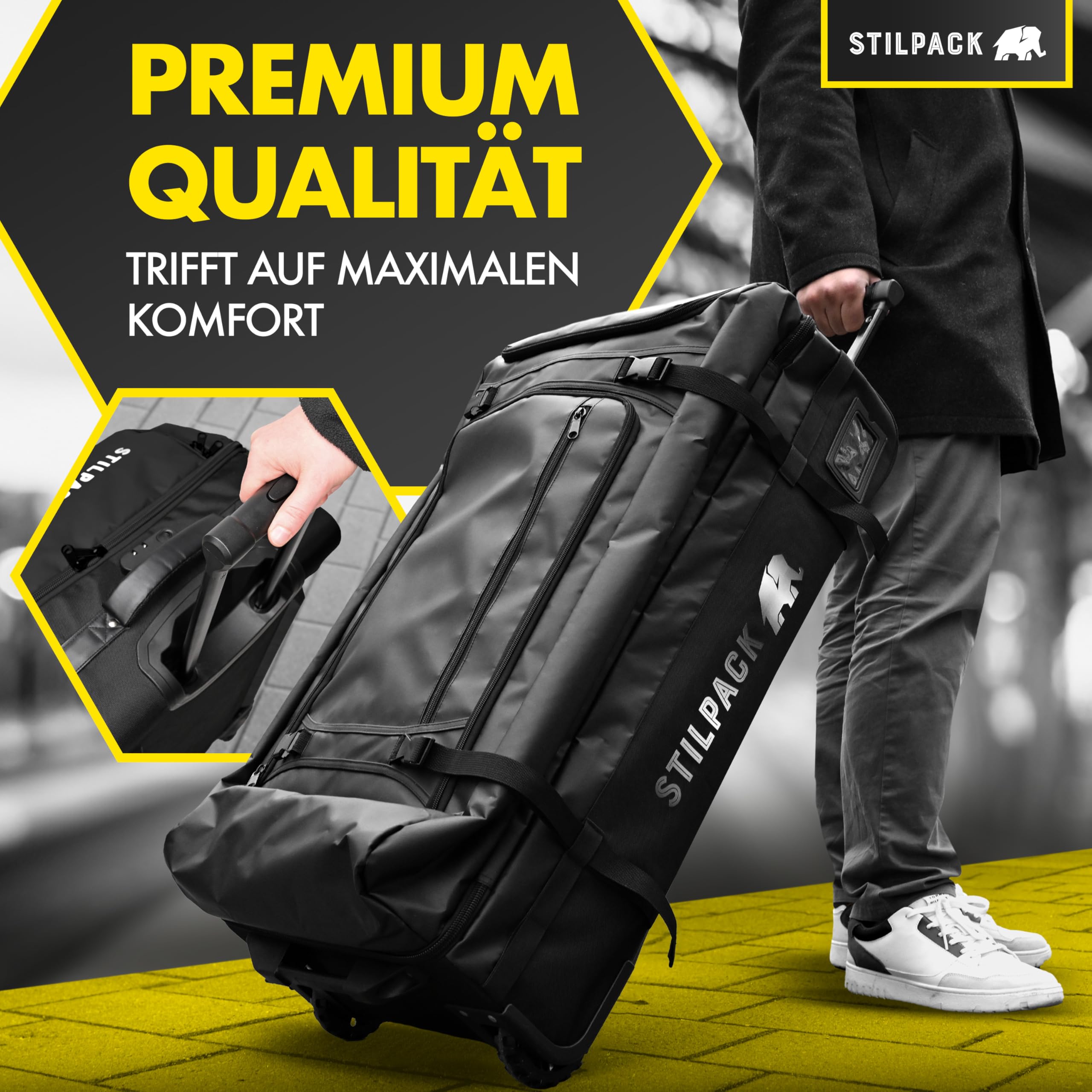 Reisetasche Rollen 120L Groß [Reisetrolley mit integriertem Sicherheitsschloss] Reisekoffer mit Rollen Groß Travel Bag | Reisetaschen Damen & Herren Perfekt für Urlaub Outdoor Sport Koffer | STILPACK