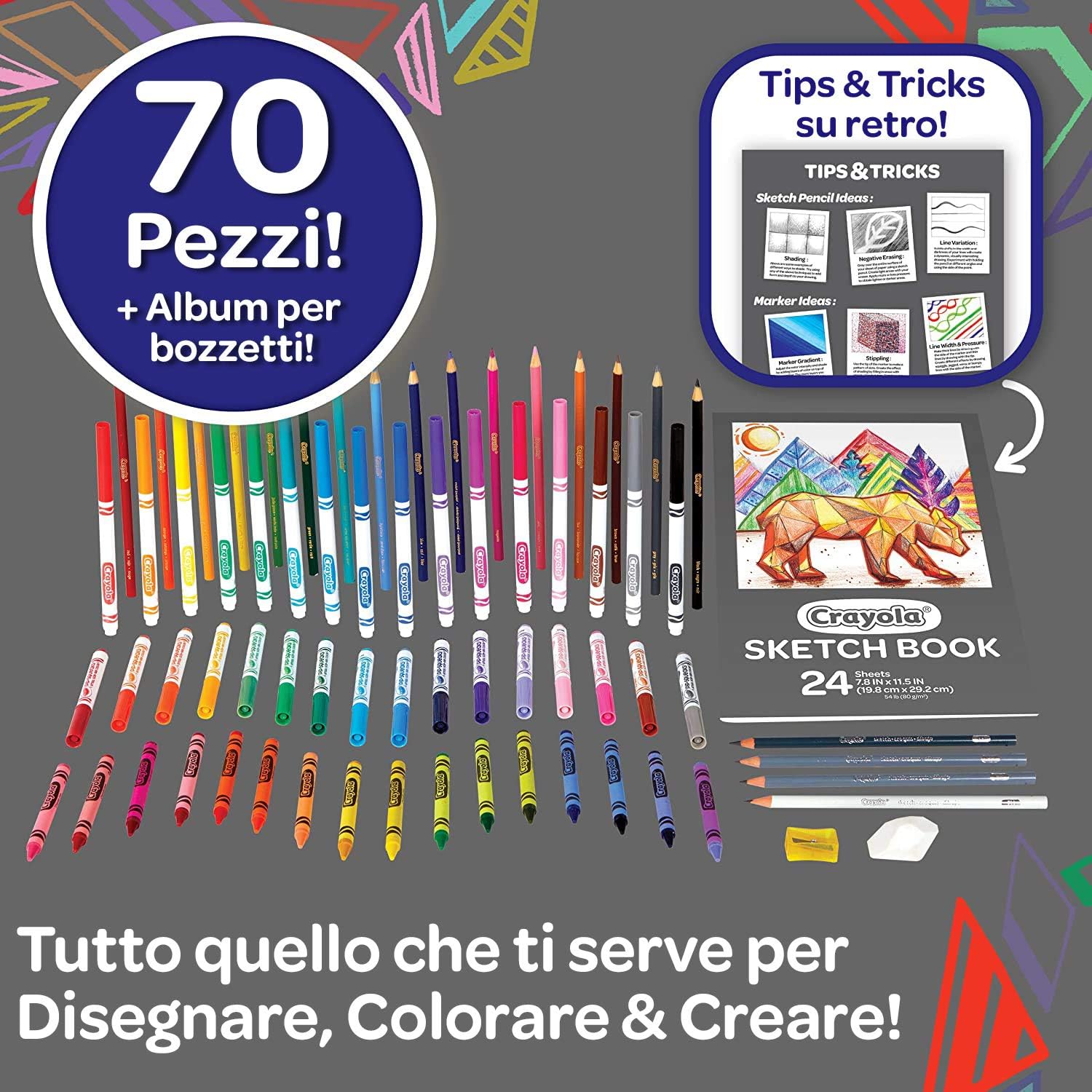 Crayola Sketch & Color (70pcs), Art Kit for Kids, Includes Coloring Kit, Art Case & Sketch Book, Gifts for Kids Ages 8+