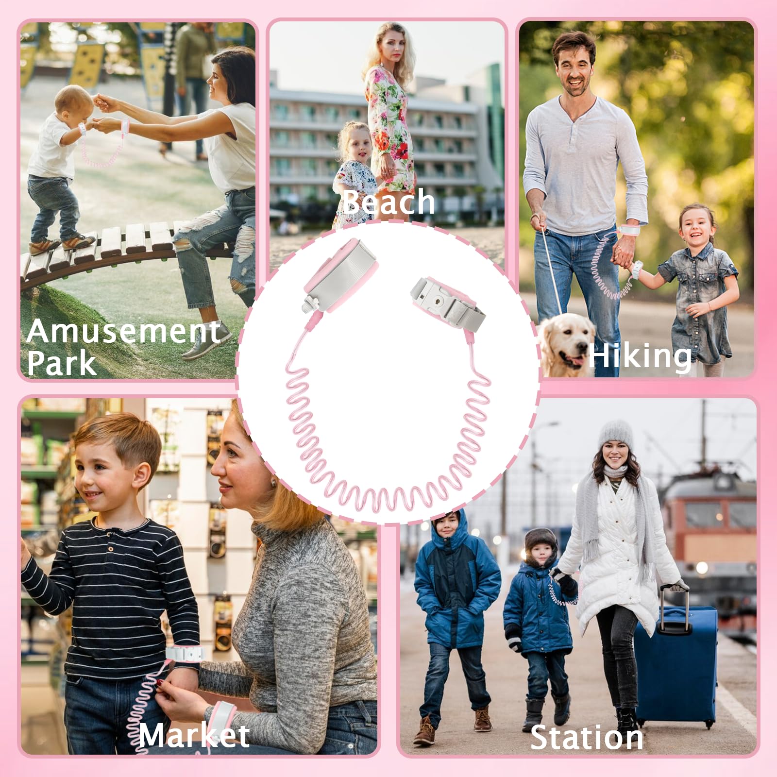 Bracelet anti-perte sécurité bébé enfant avec cordon perdu 1,5 m rose antivol bagages aide marche
