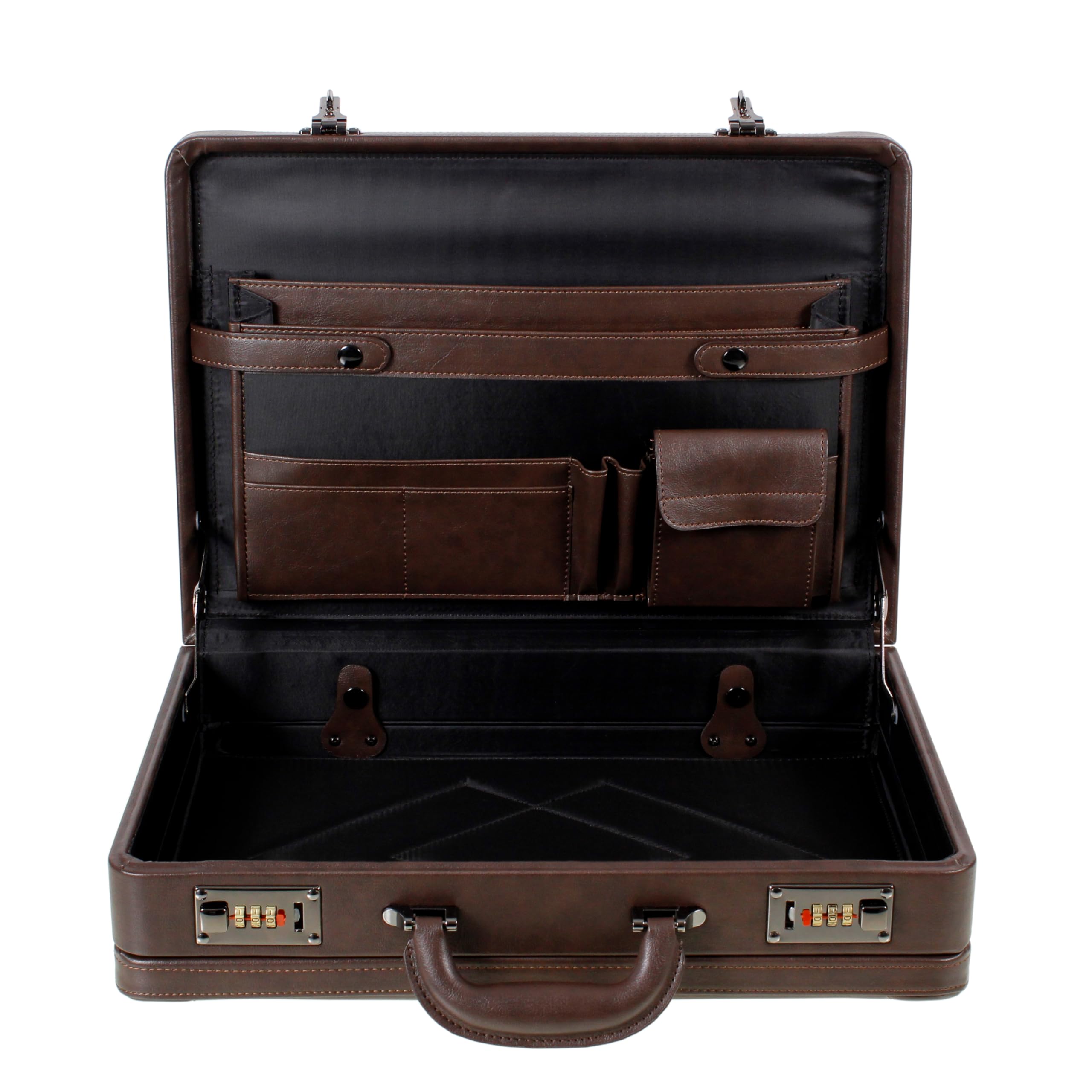 Deluxe Faux Leather Expandable Executive Attache Case Briefcase Black AR Premium