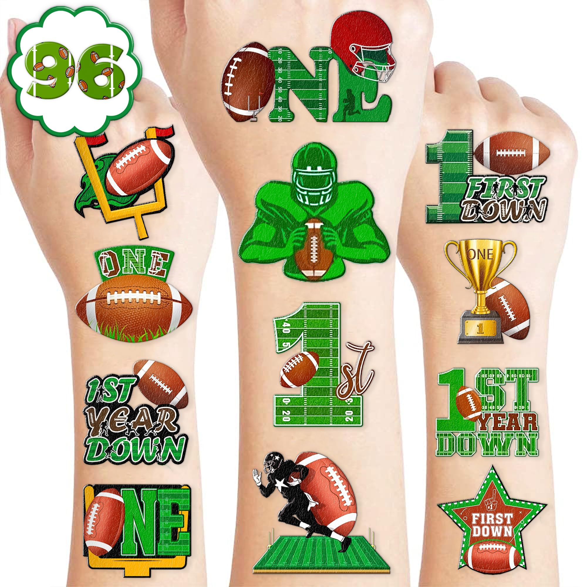 100 PCS Football 1st Temporary Tattoos Birthday Party Decorations Favors Supplies Decor First Year Down Football Touchdown One Year Themed Stickers