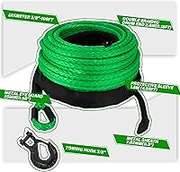 Vista 3 de TYT Cuerda de cabrestante sintética de 3/8 pulgadas x 92 pies con gancho, kit de cable de cabrestante sintético de 27000 libras con funda protectora