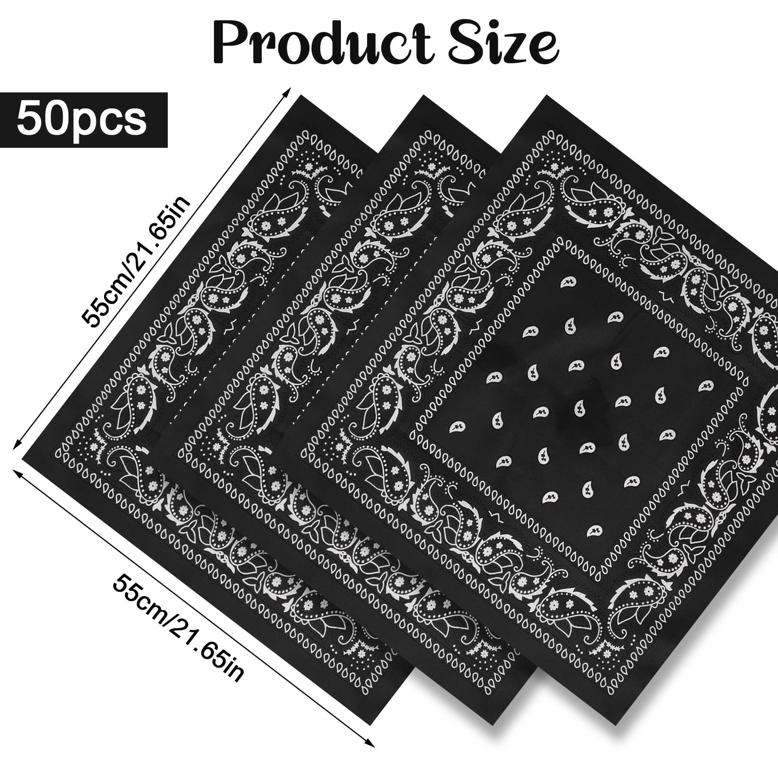 Yuanchu 50 bandane da uomo, motivo cachemire, 55,9 cm, in poliestere, da cowboy, fascia quadrata per capelli da donna