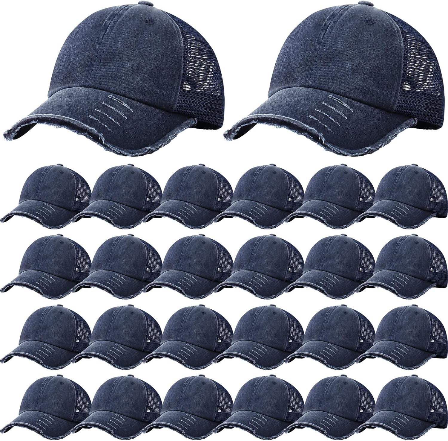 Suhine 24 Pcs Blank Trucker Hats Bulk Unisex Mesh Baseball Caps for Sublimation Embroidery Vintage Adjustable Snapback Hat for Men Women