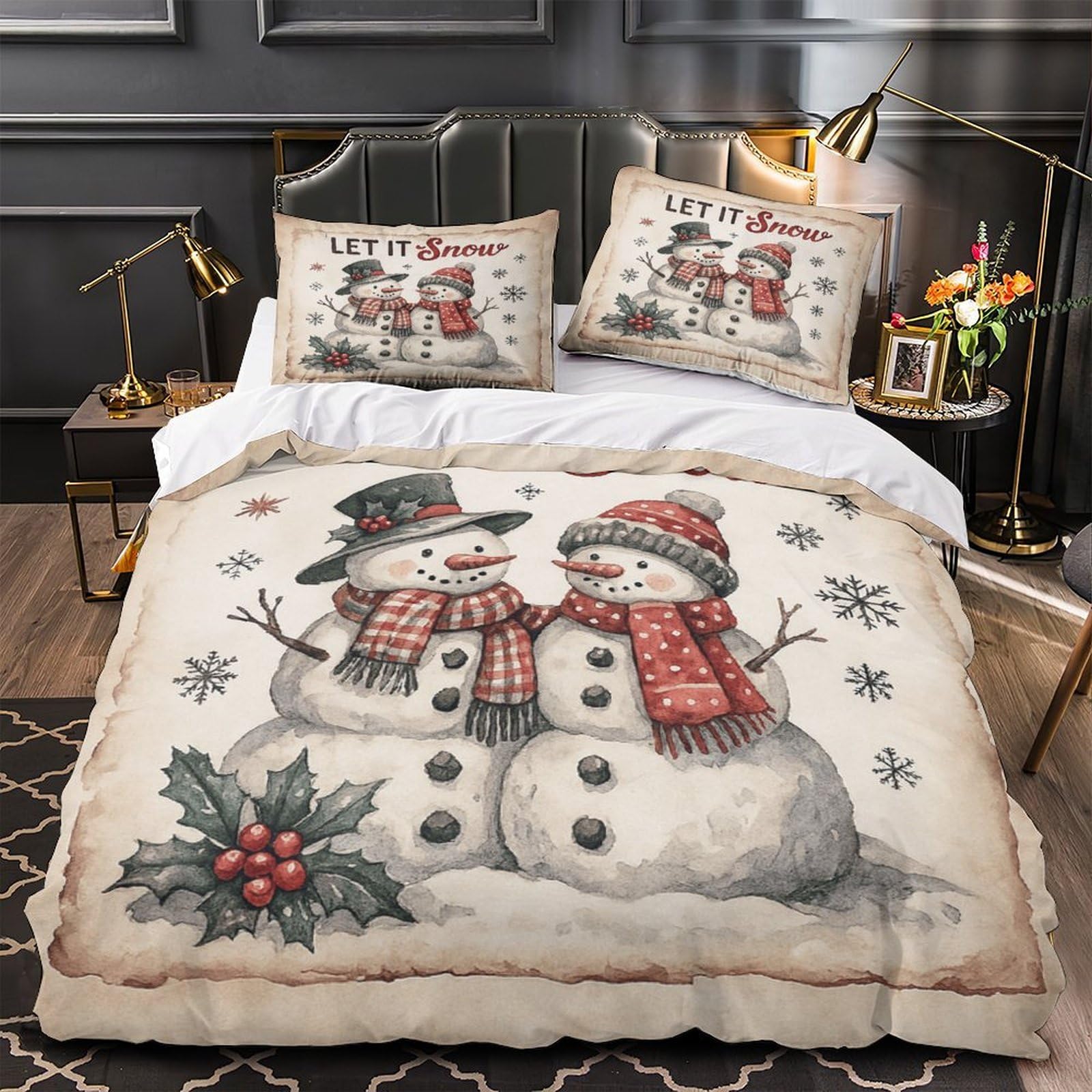 Parure de lit imprimé 3D bonhommes de neige housse de couette hypoallergénique