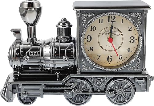 FAVOMOTO Reloj de tren retro gris modelo tren Locomotora Reloj Mesa Tiempo Steampunk Decoración Hogar Oficina Estante Modelo Tiempo (sin batería)