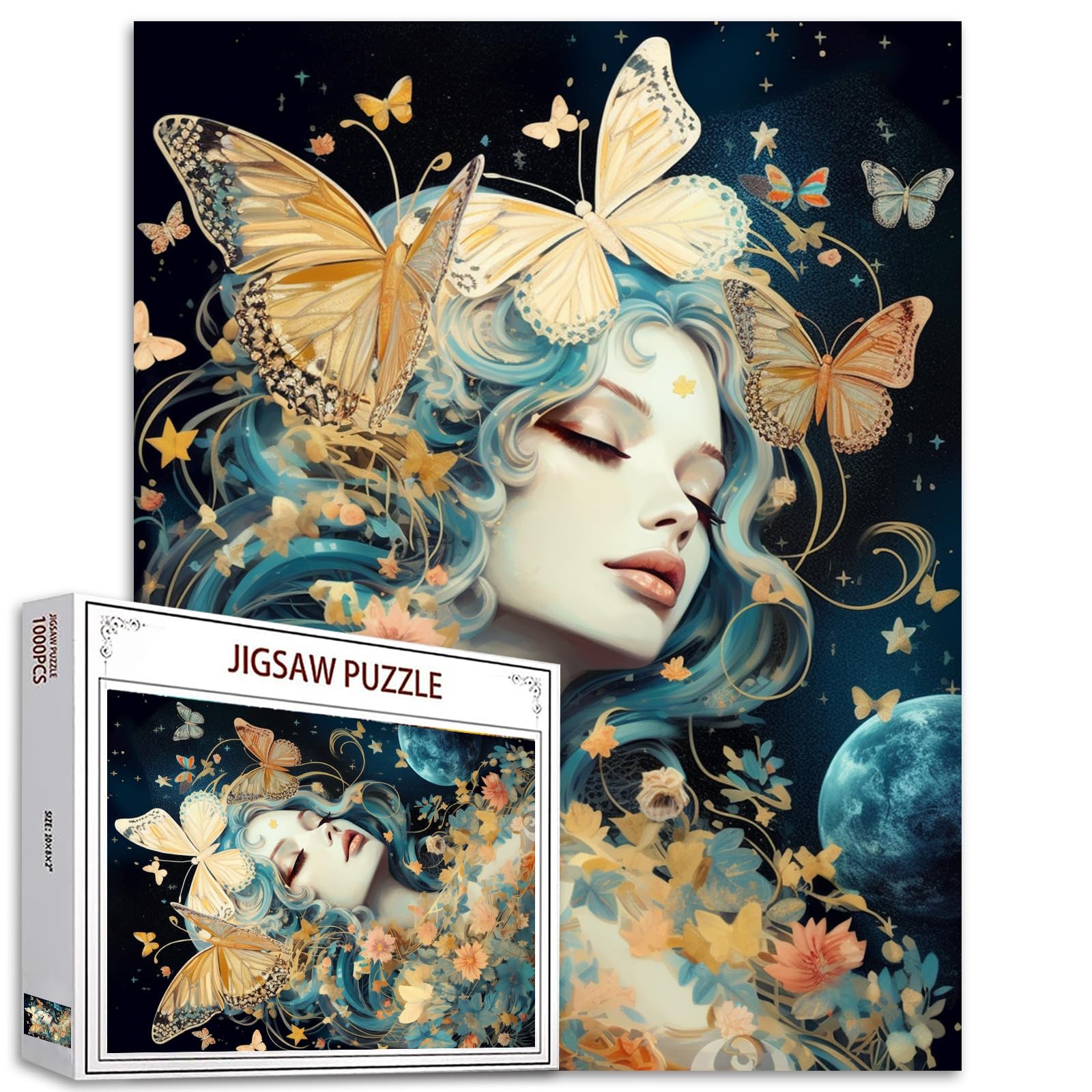 Tucocoo Watercolor Girl Jigsaw Puzzles for Adults 1000 Pieces, Koi Fish Blue Ocean Abstract Art Jigsaw Puzzle Colorful DIY Handwork Puzzles for Home Decoration, Family Puzzle Perfect for Game Nights — view 15