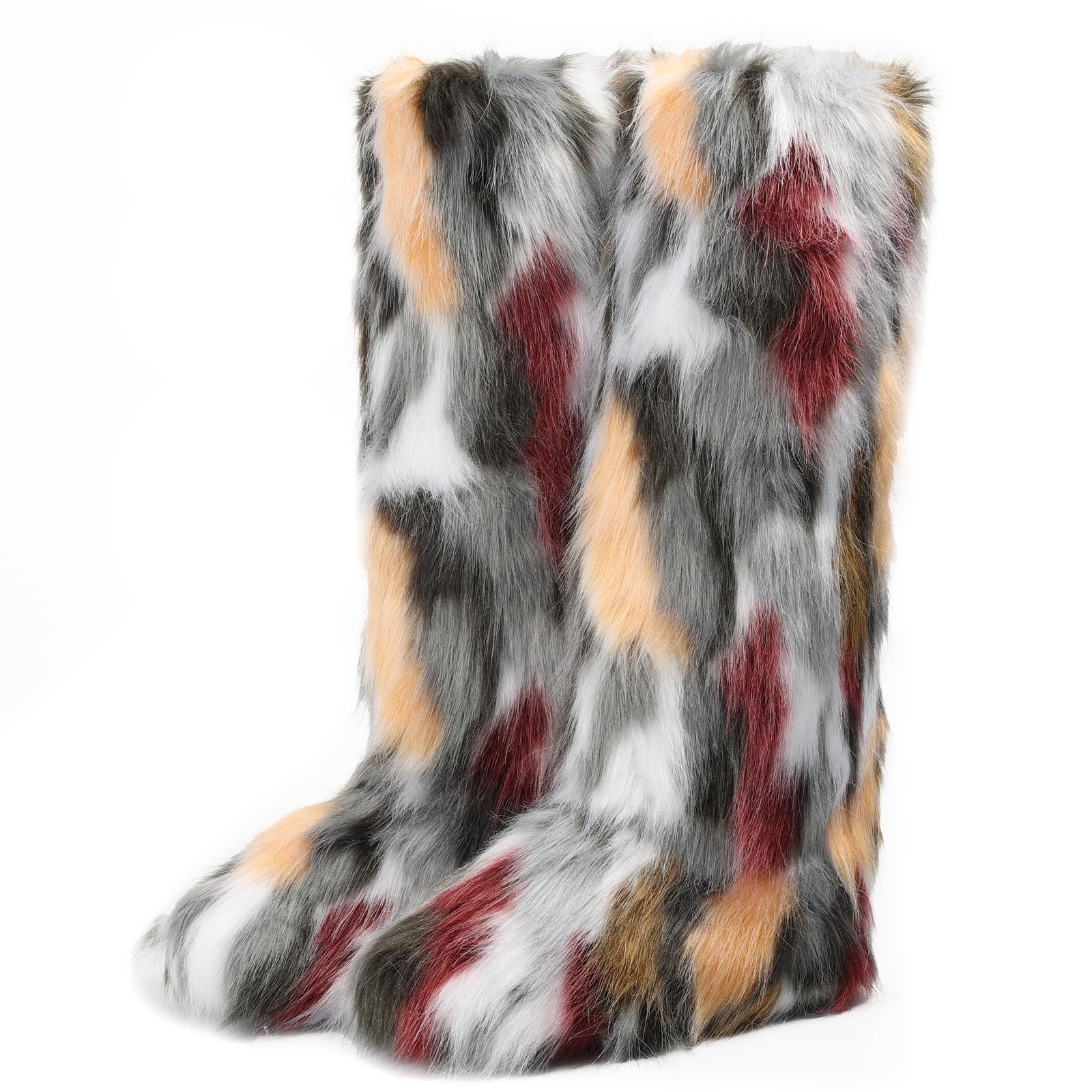 Valpeak Womens Faux Fur Boot Winter Fluffy Long Furry Boots for Girls Outdoor Fuzzy Knee-High Boots