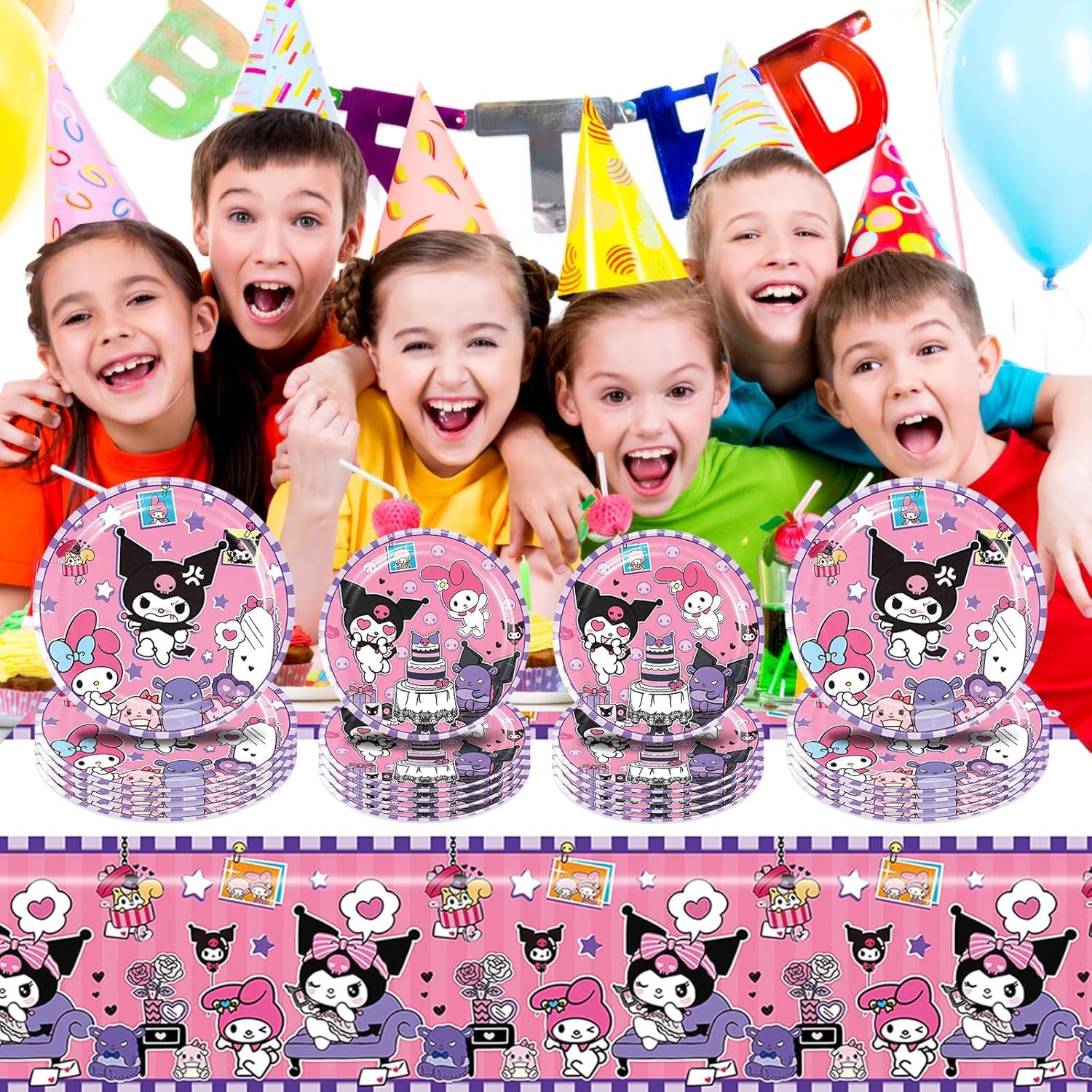 Set di stoviglie per feste, set per feste, set di stoviglie per feste di compleanno per bambini, decorazione per feste di compleanno a tema cartone animato, set di stoviglie per decorazione di