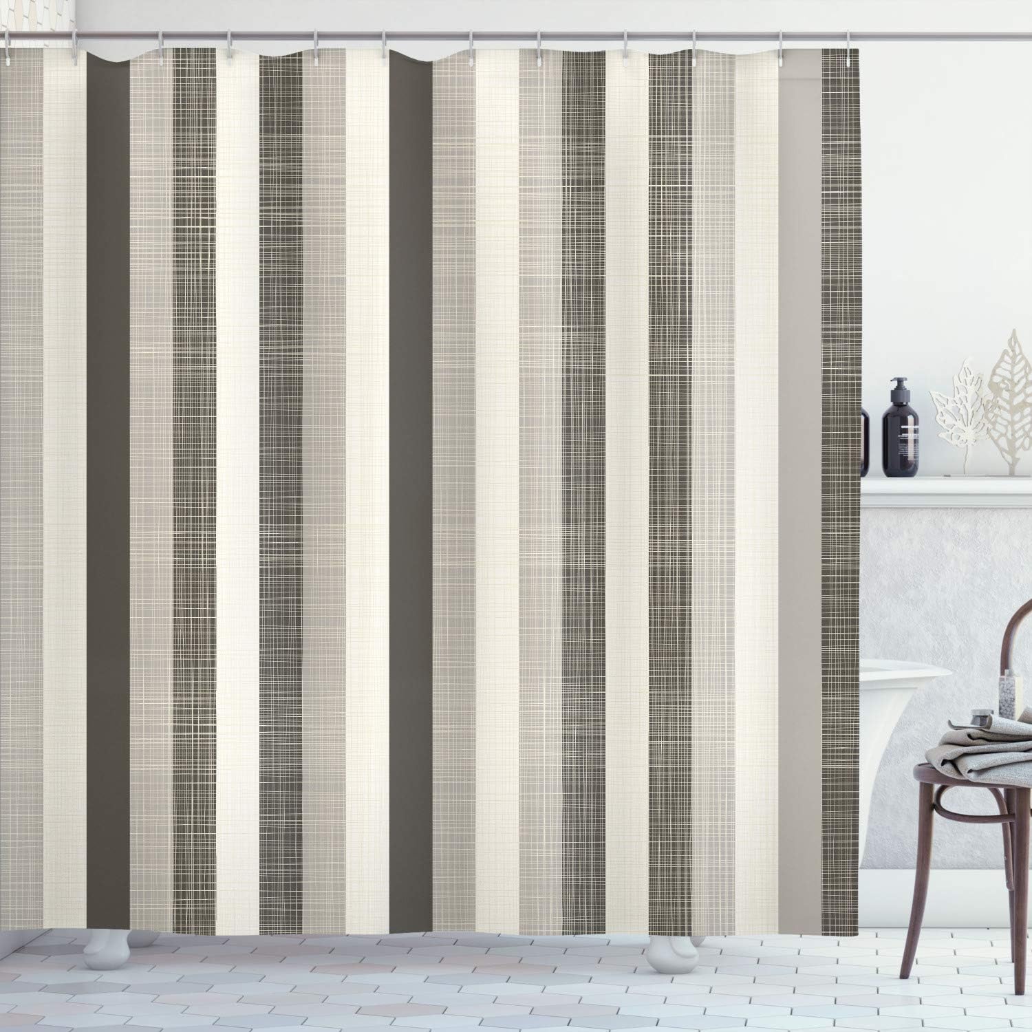 Ambesonne Retro Shower Curtain, Classical Vertical Stripes Pattern Texture Image Old Fashioned Display Artwork, Cloth Fabric Bathroom Decor Set with Hooks, 69" W x 70" L, Dark Eggshell