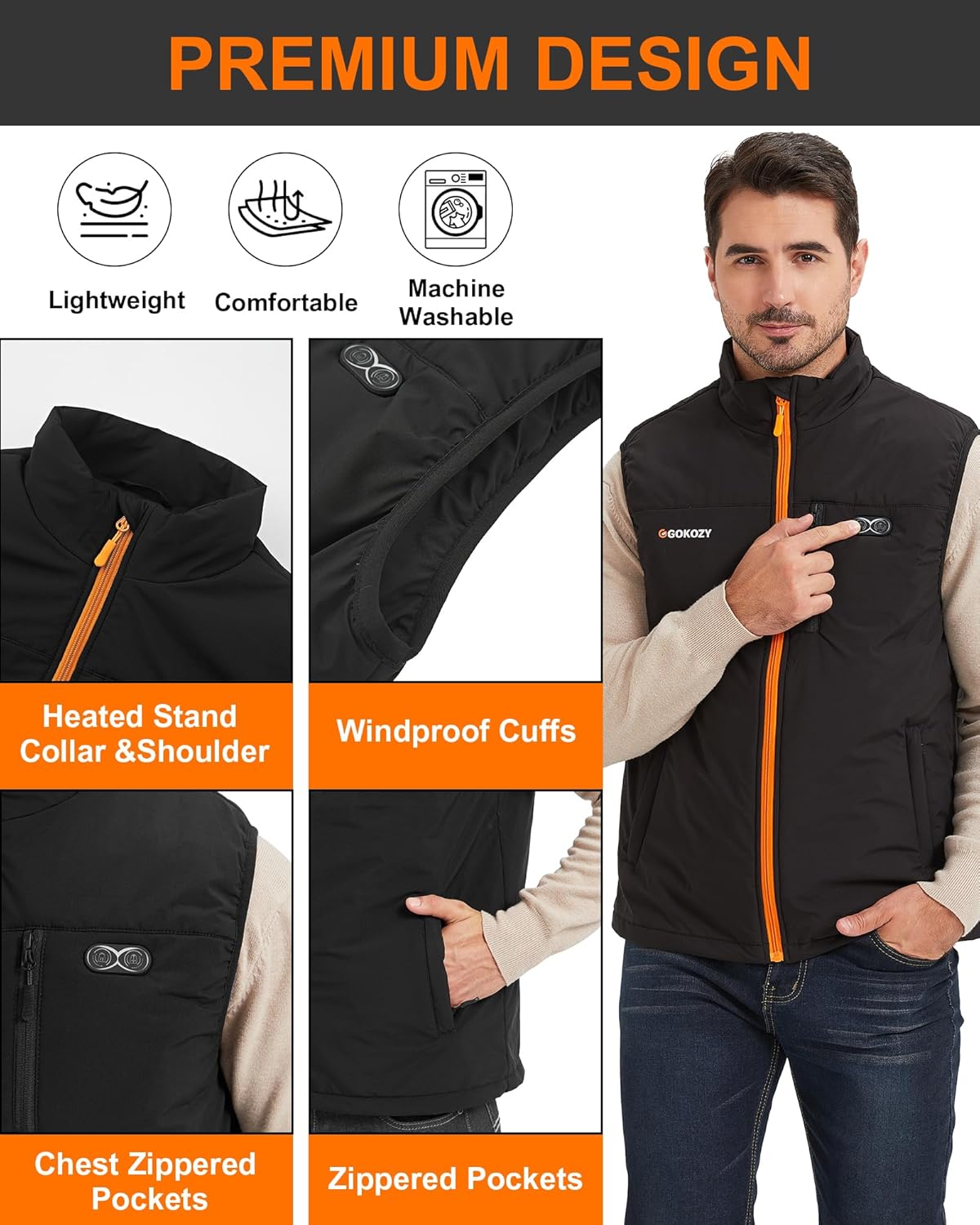 Gokozy Heated Vest for Men,11 Heating Zone Warm Lightweight Heated Jacket Electric Heated Motorcycle Vest No Include Battery - Image 2