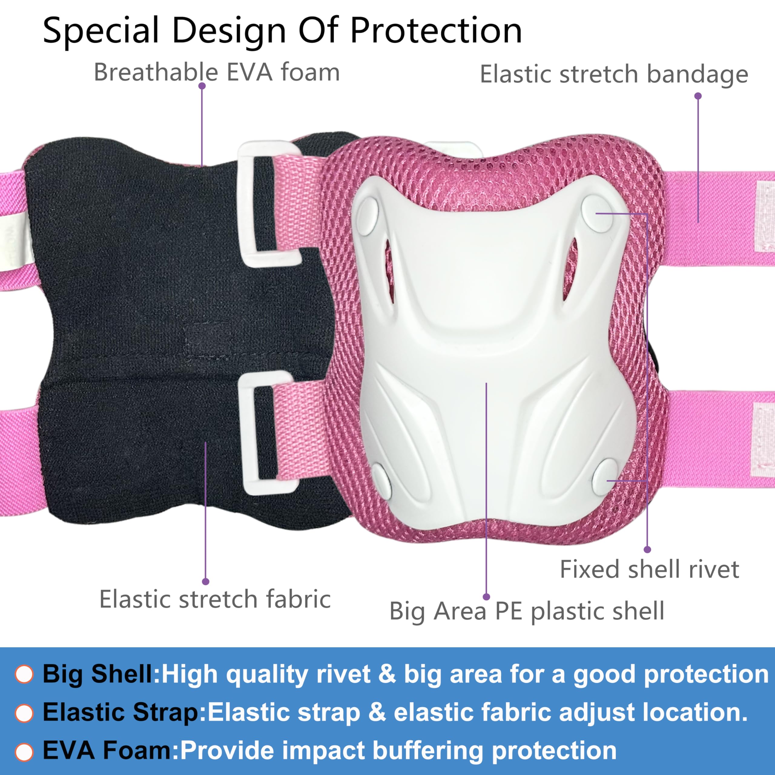 Juego de equipo de protección para niños y jóvenes, incluye rodilleras, muñequeras y coderas, juego de equipo de protección para patinaje, ciclismo, patinaje, patineta, color rosa y talla M