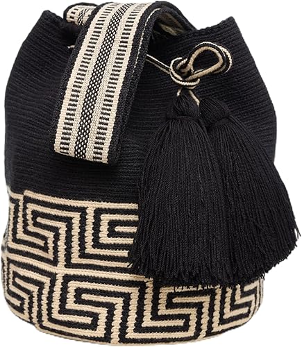 WAYUU bolso mochila para mujer, bolsa tejida original colombiana auténtico patrón de ganchillo Fairtrade Regalo de Colombia, Diseño 40-Medium