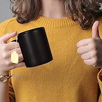 Vista 7 de harebe Juego de 4 tazas de café clásicas de 11 onzas, taza de cerámica familiar para café, té, cacao y bebidas calientes, negro mate