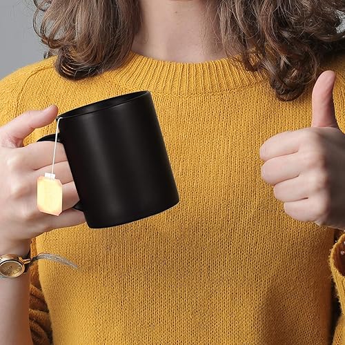 Miniatura 7 de harebe Juego de 4 tazas de café clásicas de 11 onzas, taza de cerámica familiar para café, té, cacao y bebidas calientes, negro mate