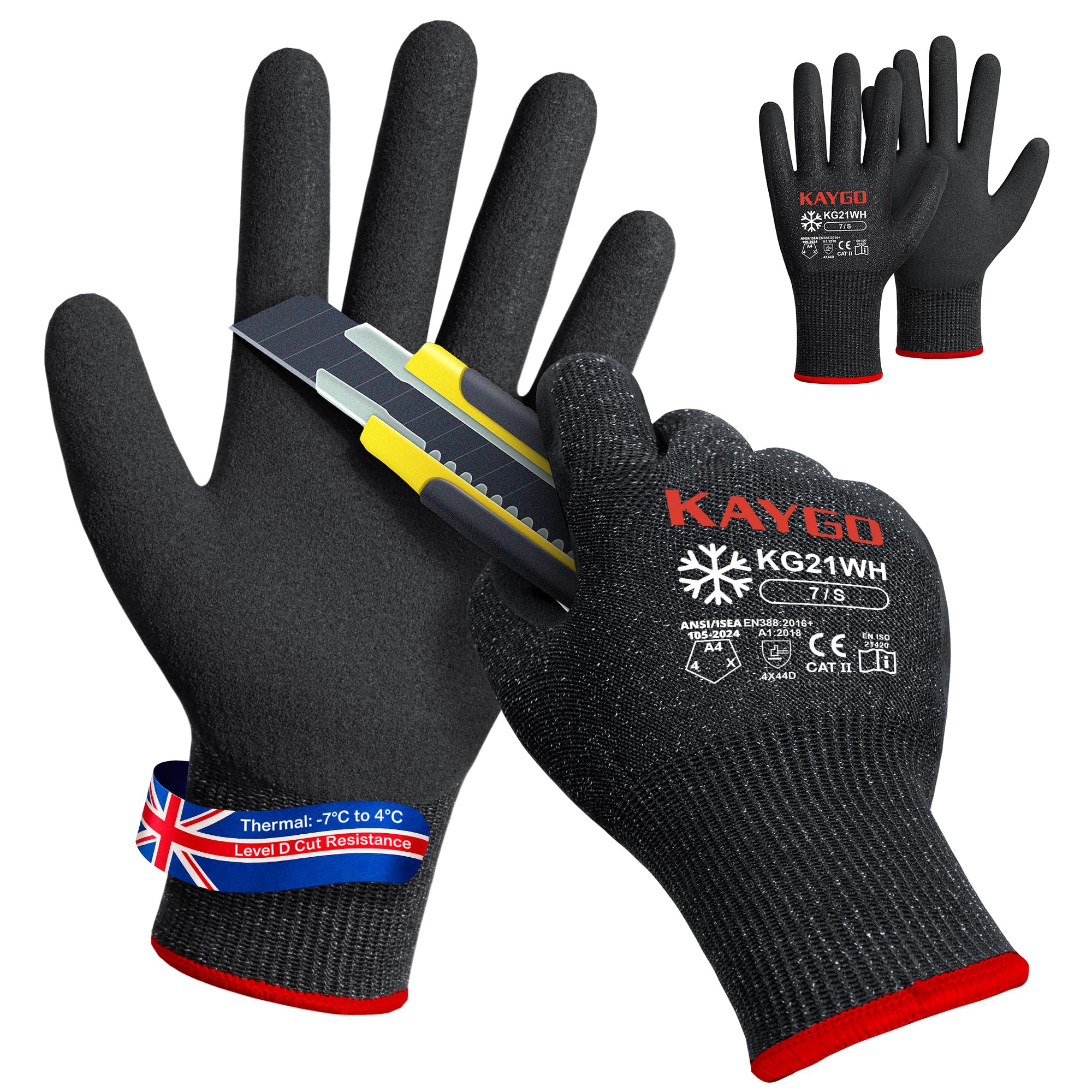 KAYGO Thermal Safety Work Gloves Sandy Nitrile Coated 2 Pairs, KG21W