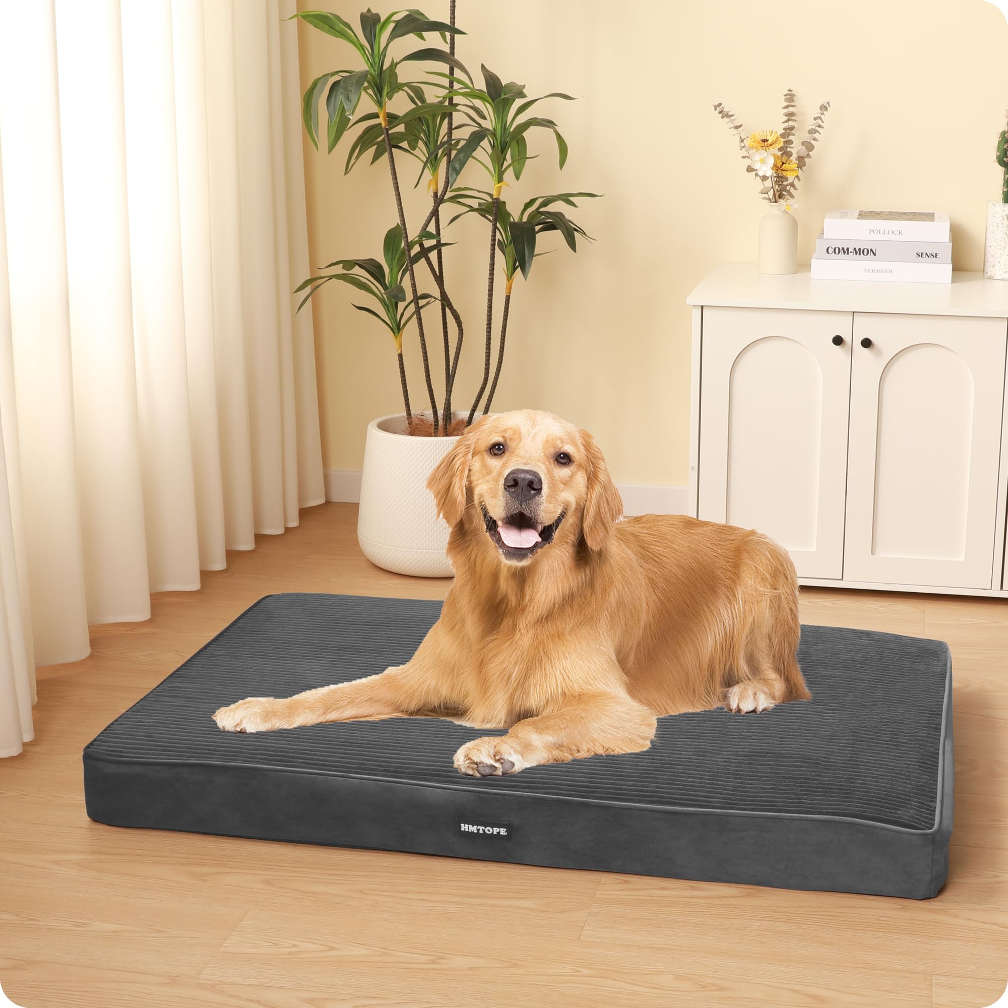 Favodormir Orthopedisch hondenbed, middelgrote grote honden, hondenkussen, waterdichte kunstleren vloer, binnen en buiten, hondenmand, hondenmatras, 91 x 68 x 7 cm, beige