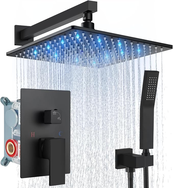 Aolemi Shower Faucet Set with Valve Handheld 12" LED Head