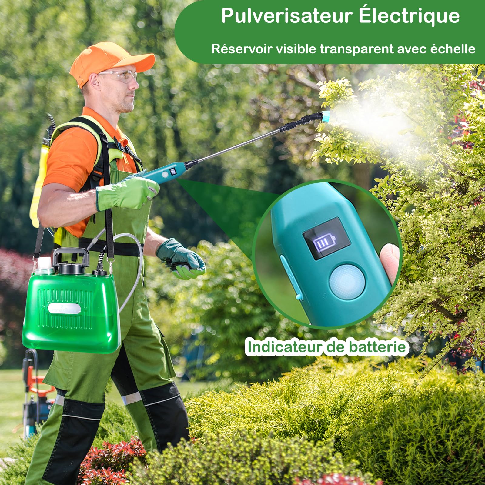 Pulvérisateur Électrique de Jardin AutoPump 5L avec 3 Buses Réglable, Pulvérisateur à Batterie pour Jardin, Désherbage et Lavage de Voiture