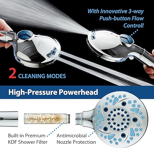 Miniatura 5 de AquaCare High Pressure 10-mode Filter Handheld Shower Head with Built-in Power Wash - Clean Tub, Tile & Pets, Remove Chlorine, Metals & Toxins from