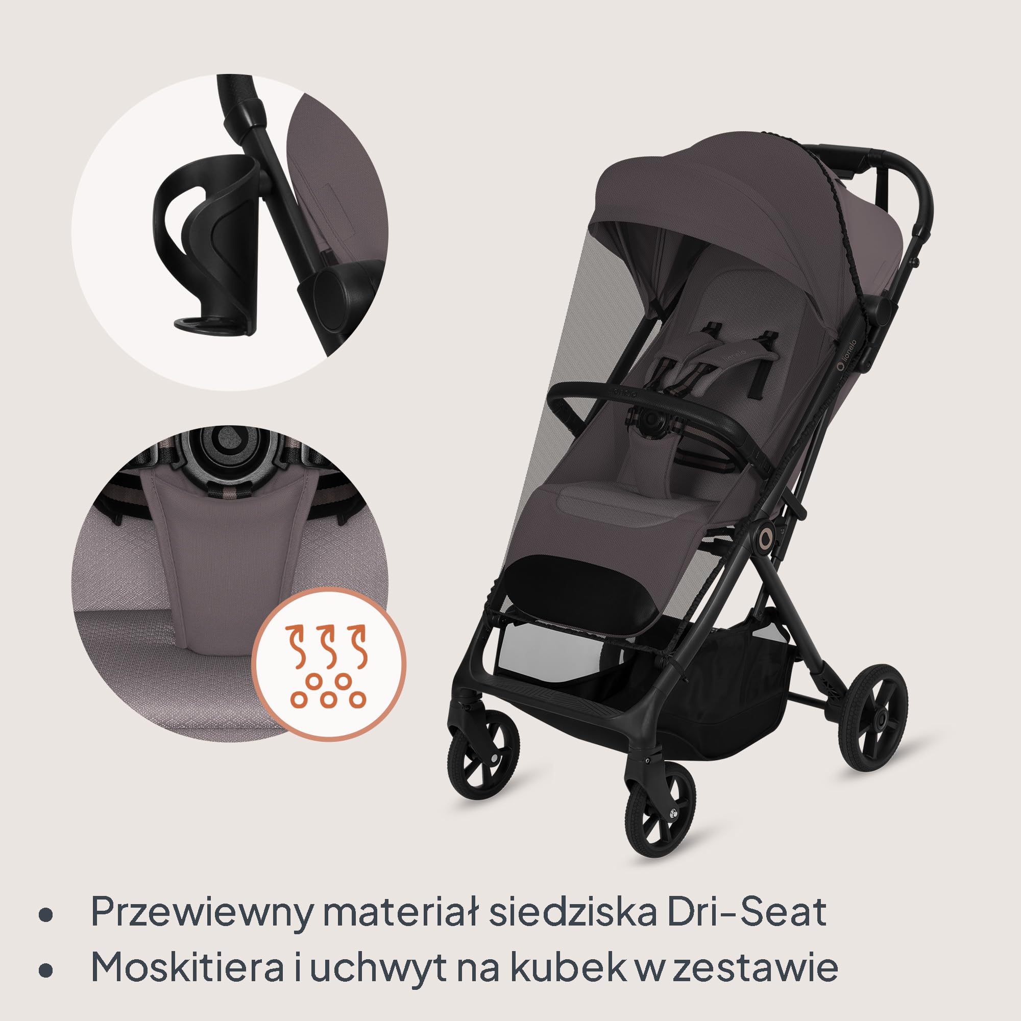 Lionelo Tansi wózek podróżny do 22 kg, 6 miesięcy – 4 lata, kompaktowy, składany jedną ręką, kółka GravelTech, pozycja leżenia 92 cm, osłona z ochroną UPF50+, wodoszczelny, kosz do 3 kg