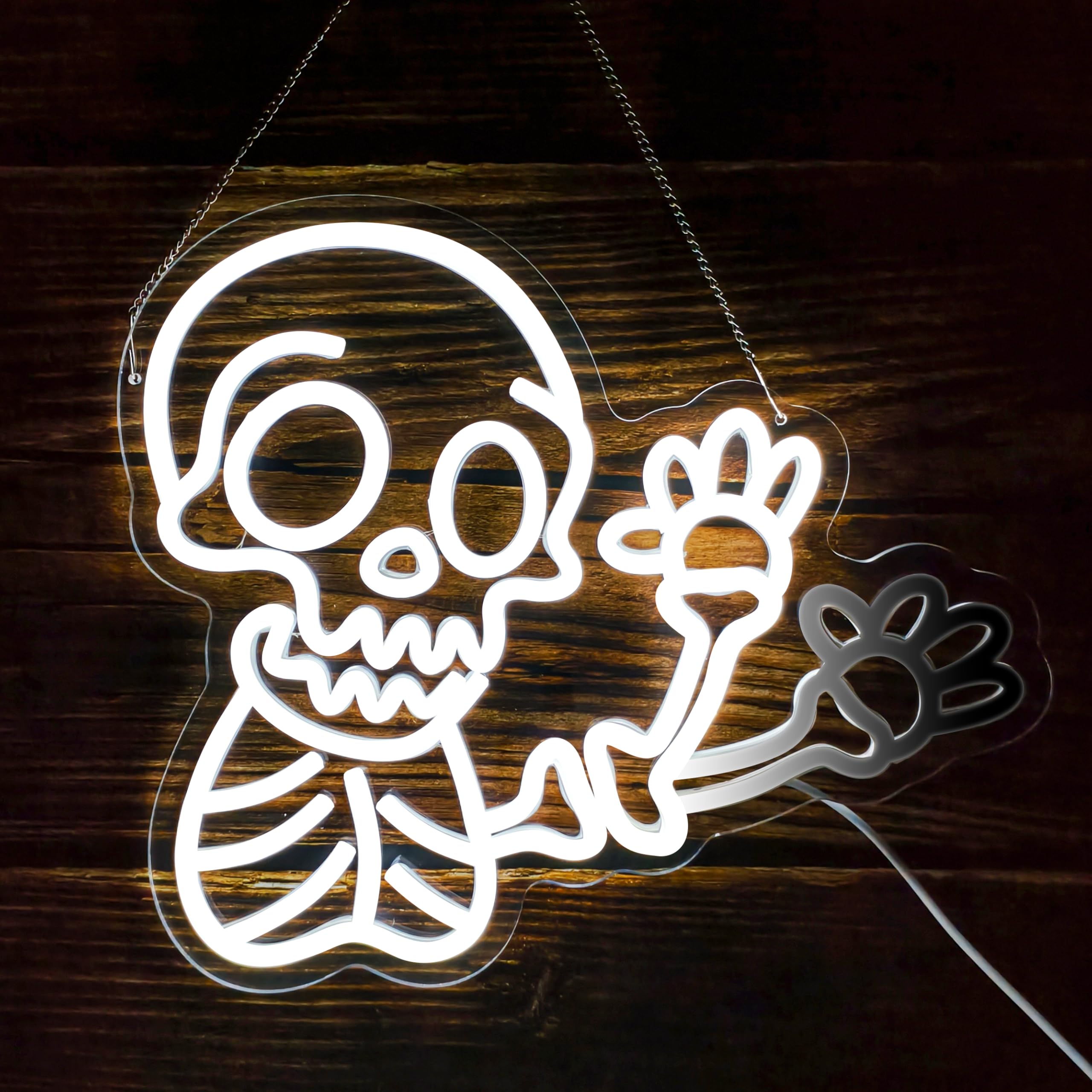 Winkendes Skelett-Neonschild für Wanddekoration, dimmbar, blinkend, Halloween-Neonschilder, Halloween-Neonlichter, Geisterschädel, LED-Wanddekoration