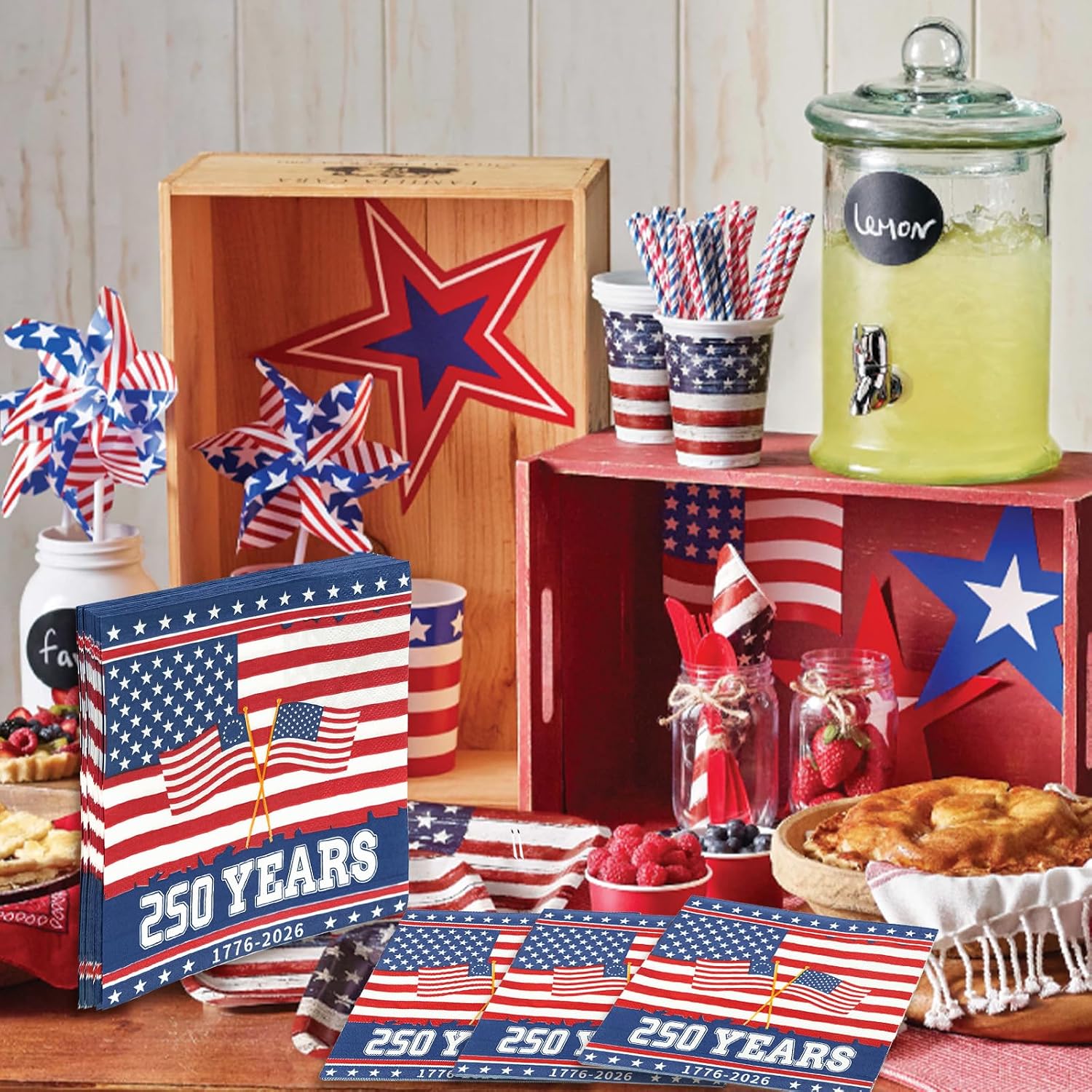 USA 250th Anniversary Patriotic Napkins,50 Pcs American Flag Design Disposable Paper Luncheon Napkins for 4th of July Independence Day Celebration,Veterans Day,Red White Blue Patriotic Party Events