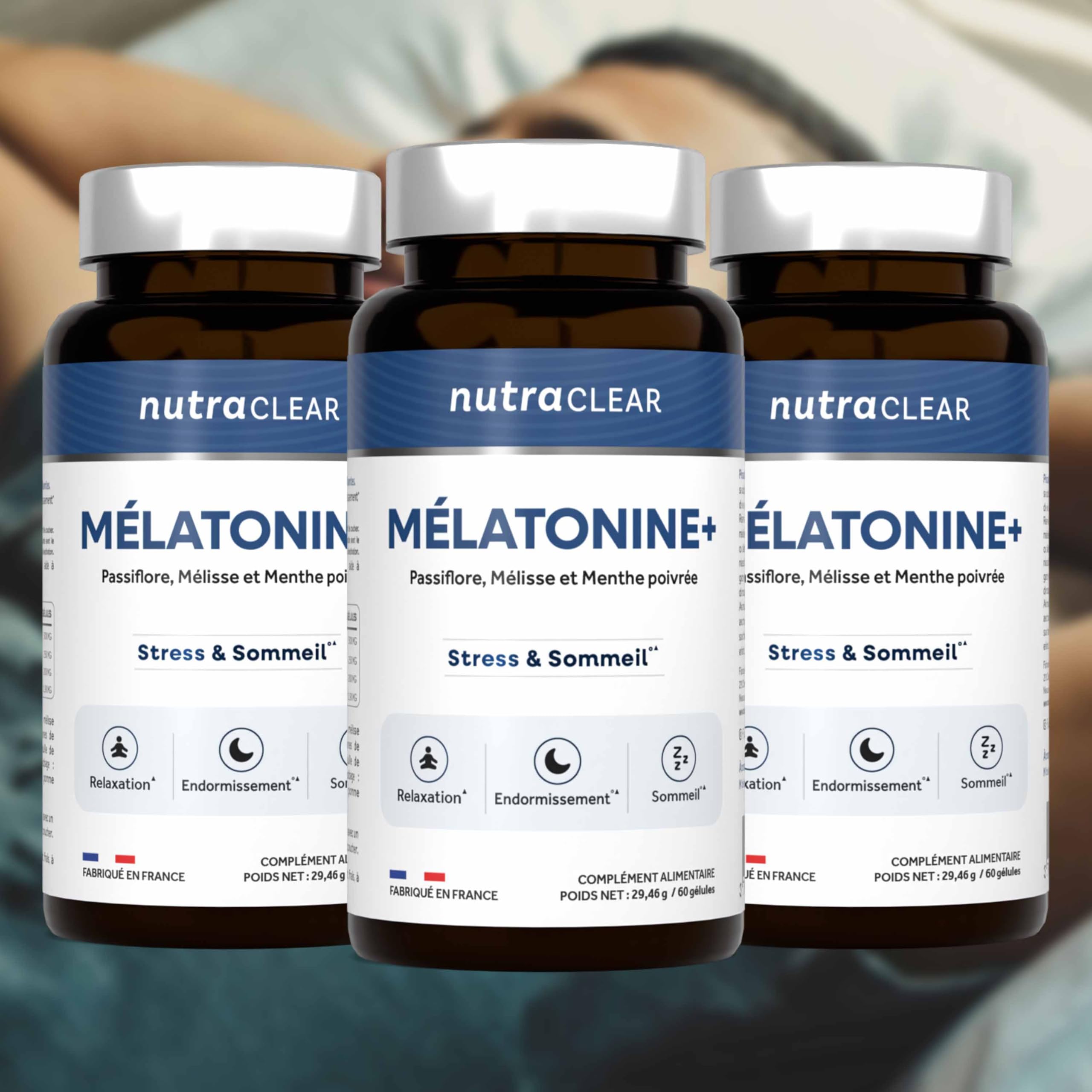Cure de 3 mois Mélatonine + (3x60 Gélules) | Sommeil | 1,9mg de mélatonine + Passiflore, mélisse et menthe poivrée