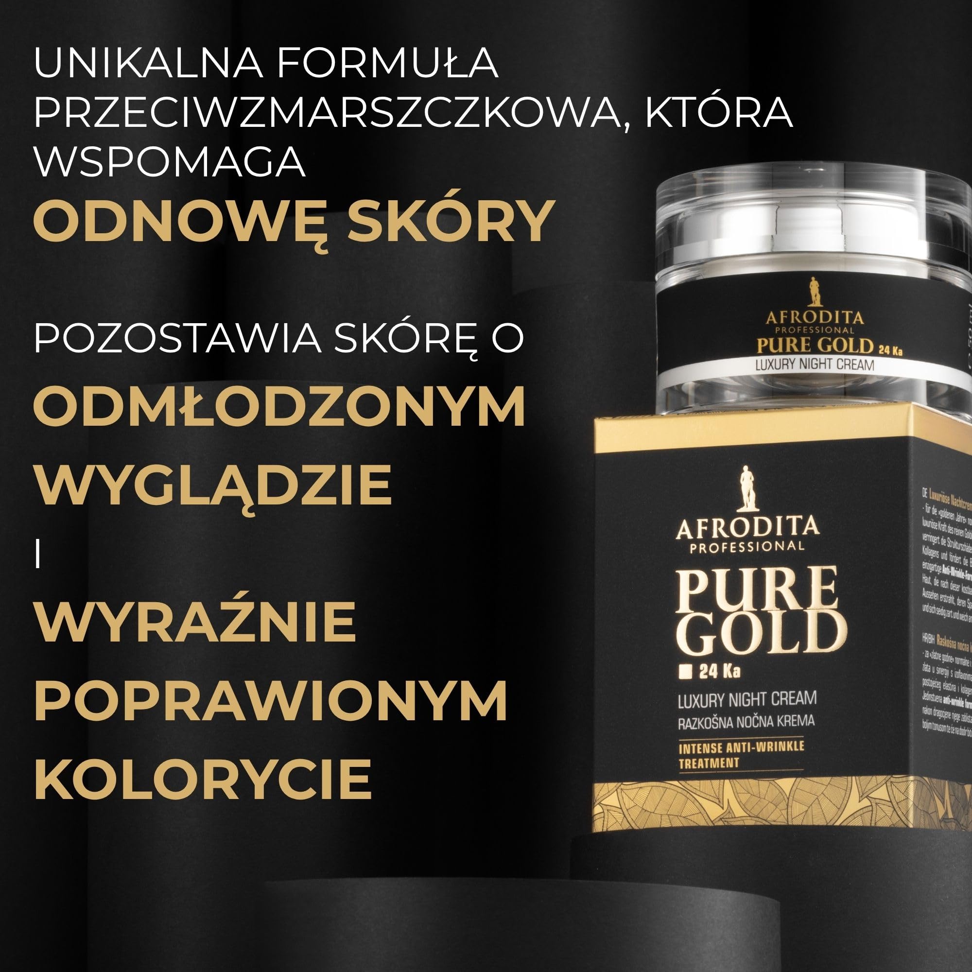 Afrodita Professional Pure Gold 24 Ka luksusowy krem na noc l 50 ml l wydajna formuła przeciwstarzeniowa z cząsteczkami czystego 24-karatowego złota