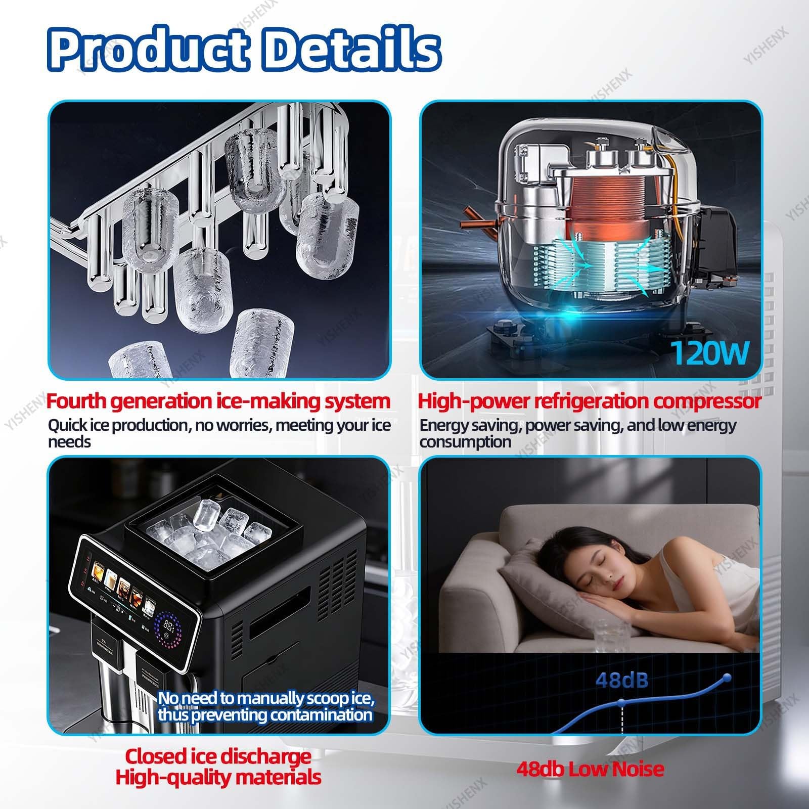Máquina De Hielo 3 En 1, Máquina De Granizados Profesional, Alta Producción De 15 Kg/24 H, 5 Modos De Dispensación Leche, Miel, Café, Cola, Cócteles, Para Cafeterías(Gun-gray,Touch)