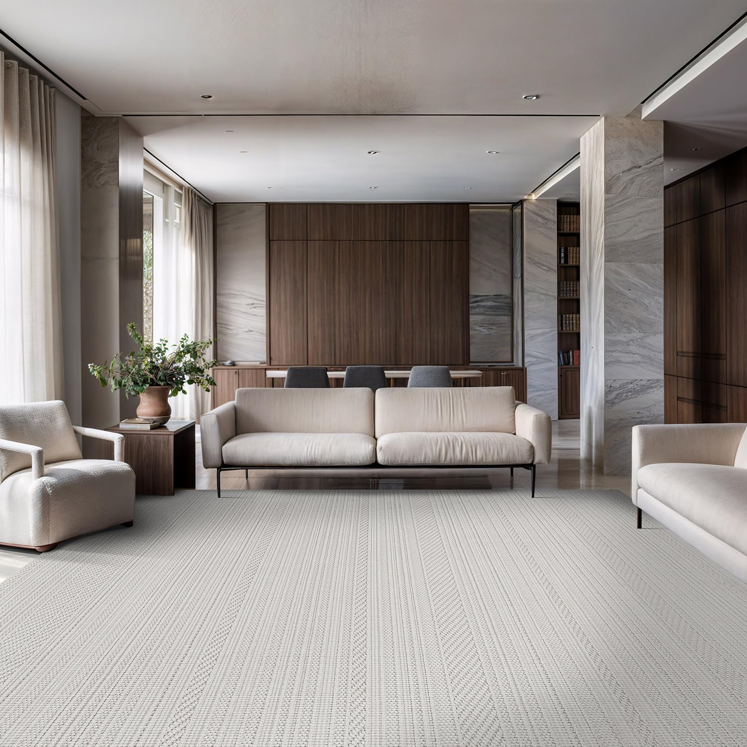 Micro Loop Indoor Rug White 8x10 Boho Geometric Neutral Area Rugs for Living Room Soft Luxury Modern Low and High Pile Durable Stain Resistant Non-Shedding Indoor Area Carpet 8 x 10