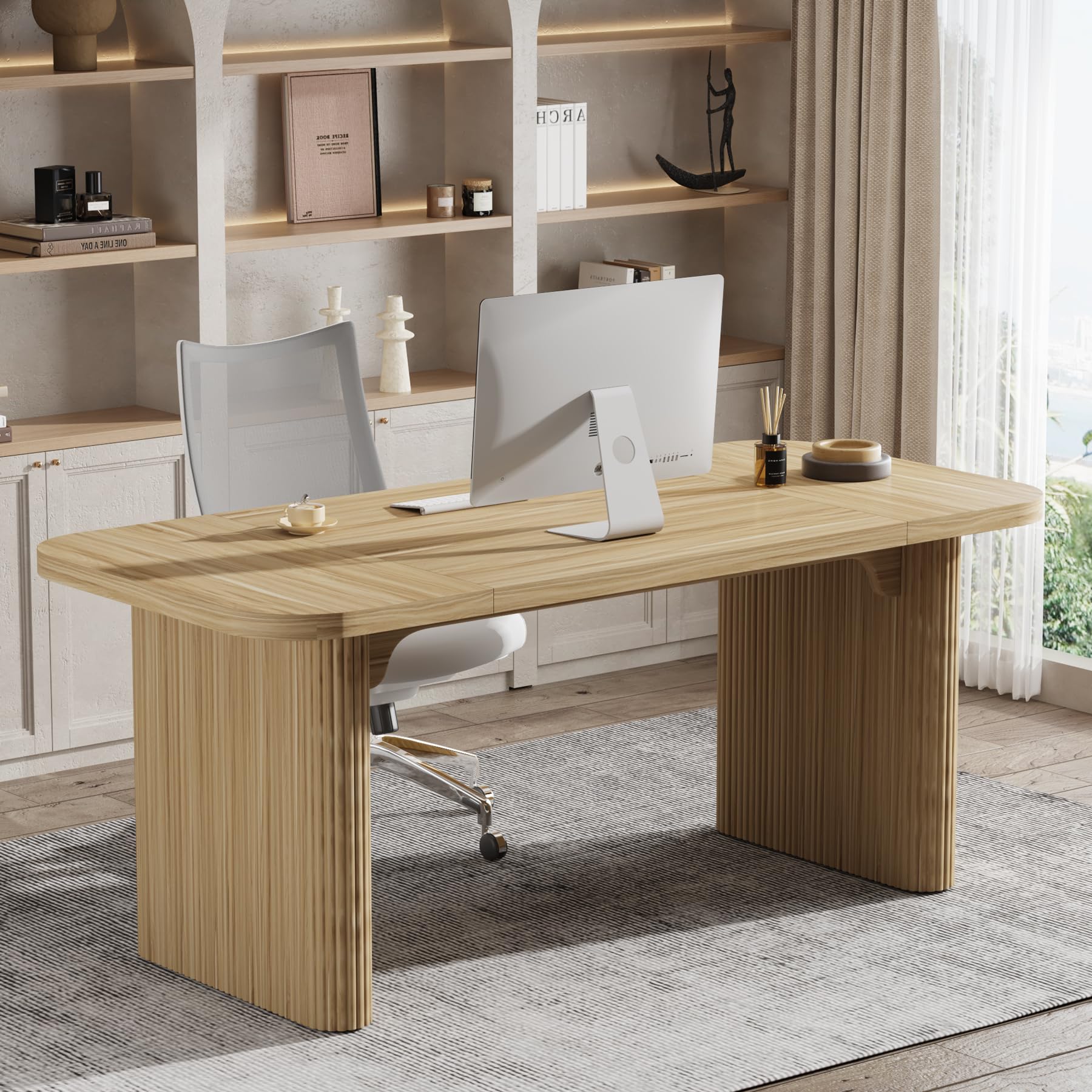 Tribesigns 62-Inch Rectangular Executive Computer Desk Large Modern Wood Writing Table with Double Pedestal for Home Office, Easy to Assemble, Chair Not Included (Maple)
