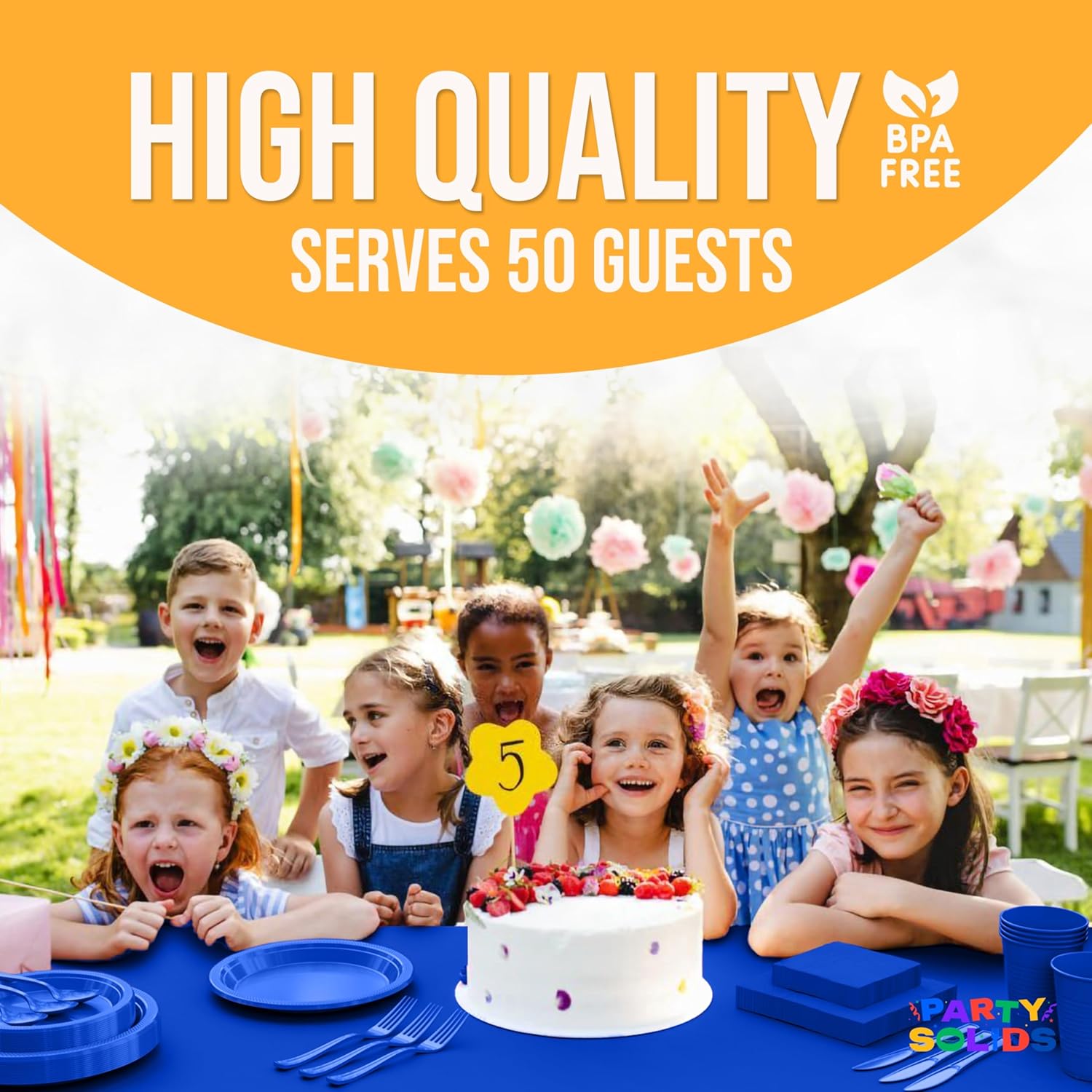 403 Pcs Dark Blue Plastic Plates For Party, Dark Blue Disposable Plates Set, 50 Each 9" Plate, 7" Plate, 12 Oz Cups, 2 Size Napkins, Cutlery & 3 Tablecloths Plastic Dinnerware Sets