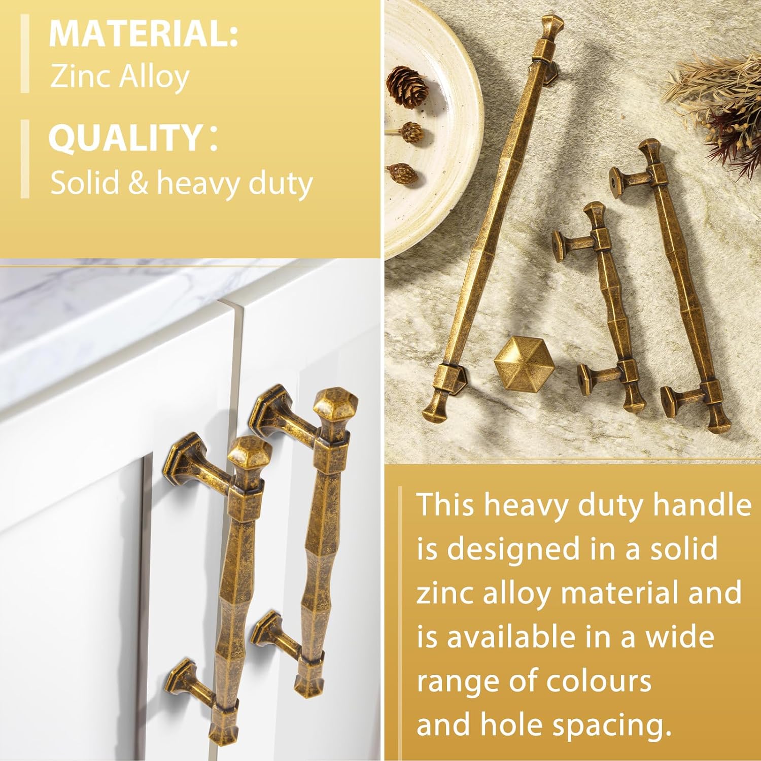 12 Pack Antique Brass Cabinet Pulls 5 Inch(128mm) Hole Center,Vintage Retro Zinc Alloy Solid Drawer Pull Dresser Cabinet Handles Hardware for Bedroom, Kitchen 2586