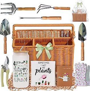 Gardening Gifts for Women 12 Pcs Garden Tools Set with Basket Heavy Duty Gardening Hand Tool with Wood Handle Gardener Lady Plant Lover Gifts Wife Mom Grandma Mothers Day Birthday
