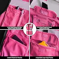 Vista 4 de TCCFCCT Chaleco de seguridad para mujer, chaleco reflectante de malla de 11 bolsillos con cremallera, chaleco de trabajo de construcción de neón