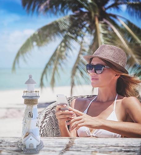 Miniatura 4 de CoTa Global Decoración de faro de madera a la luz de la luna, decoración náutica hecha a mano, casa de luz con decoración de red de pescado y