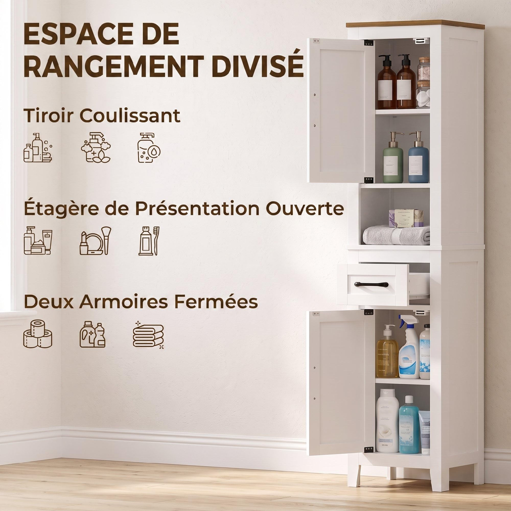 HOMCOM Meuble de Salle de Bain 2 Portes Tiroir 34,5x30x148cm Blanc