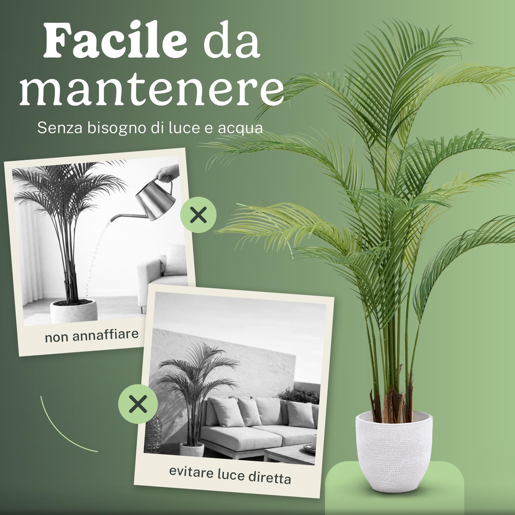 Maia Shop Palma Areca 120 cm - Pianta Artificiale da Interno | Pianta Artificiale Alta con Foglie Realistiche per Casa Soggiorno Ingresso Ufficio - Vaso Nero Incluso