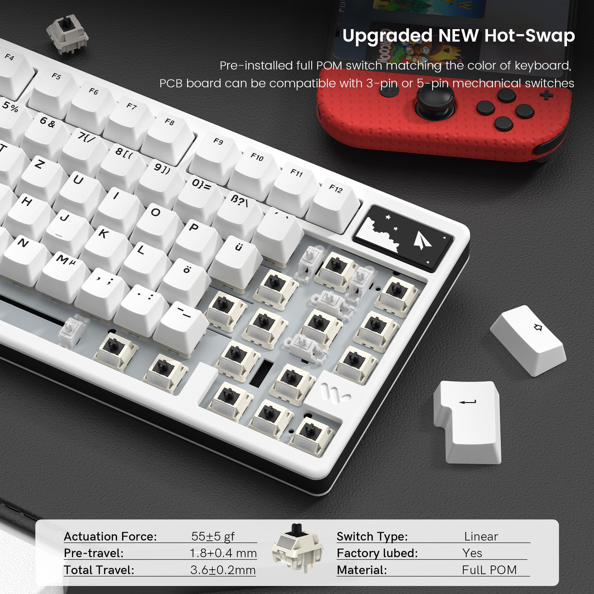 SK71 Pro Tastatur ISO DE, Aluminium, QWERTZ, Tri-Mode, Hot Swappable | Quick Release Wireless, Mechanische Tastatur Custom mit RGB Keyboard für Windows/Mac/PC