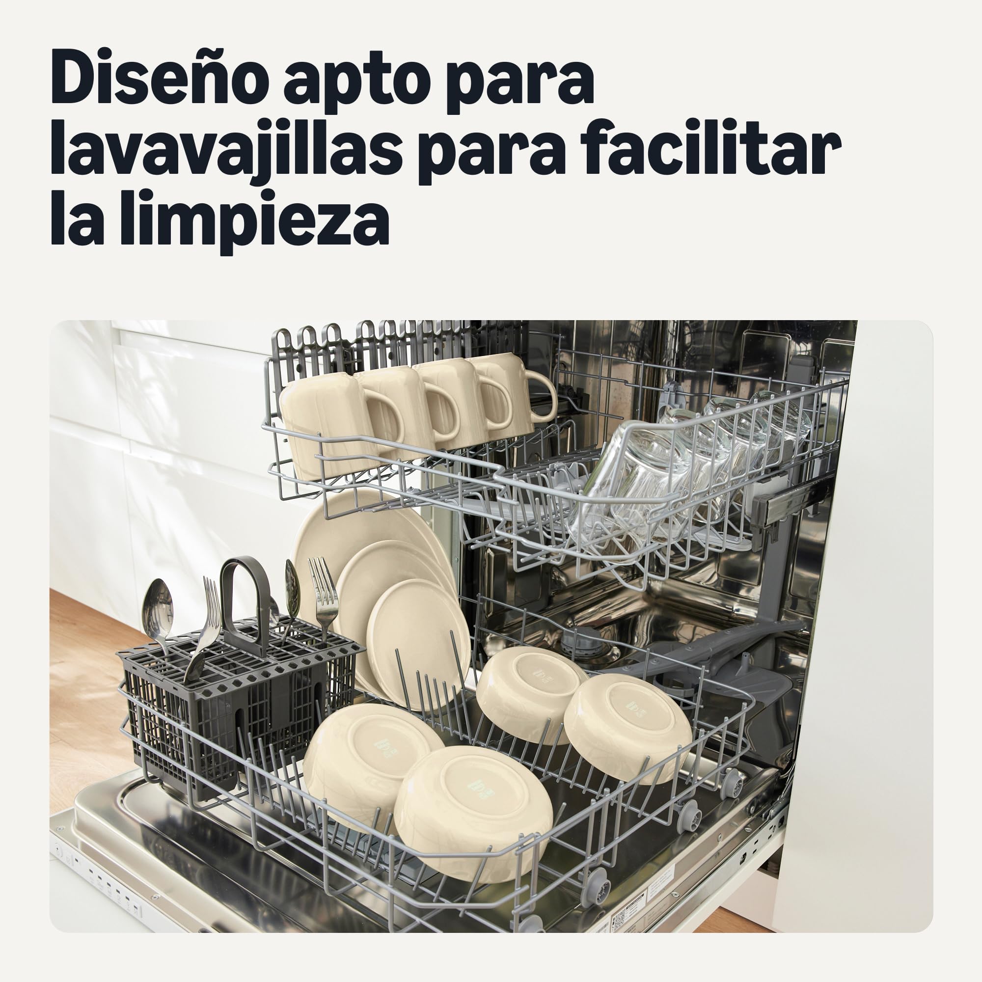 Amazon Basics Vajilla de Gres Esmaltado, Juego de 18 Piezas, 6 Servicios Completos, Apta para Lavavajillas, Marfil