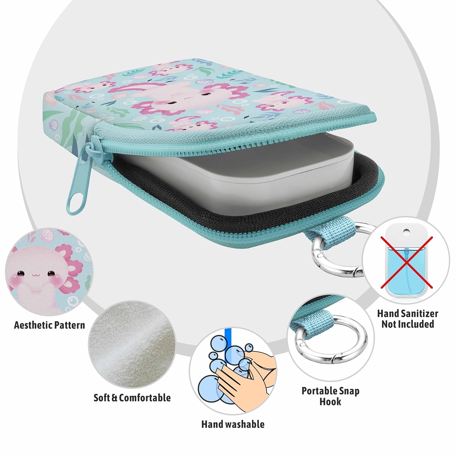 Hand Sanitizer Spray Case, Axolotls Hand Sanitizer Holder Zippered Pouch, Cute Fashion Accessory with Snap Hook for Glow Mist and Power Mist 1FL OZ - Image 5