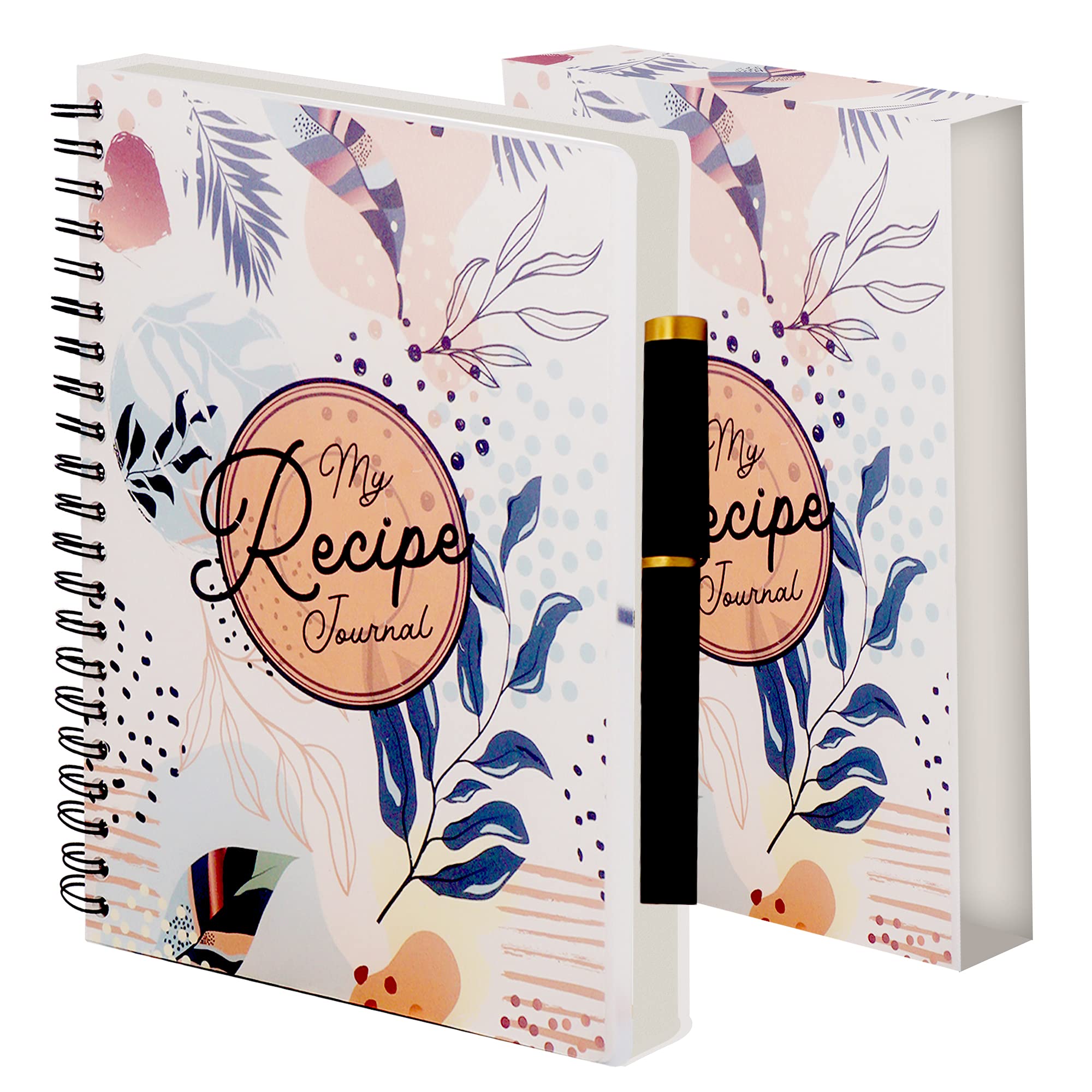 PERFORMORE My Recipe Journal 8.5” x 11” Spiral Bound Recipe Notebook, Blank Recipe Book to Write in your Own Recipes, Includes Pen and Slipcase with 150 Blank Pages