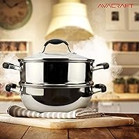 Vista 6 de AVACRAFT 18/10, 3 Piece Stainless Steel Steamer Cooking Pot & Pan Set with Glass Lid, Momo Maker, Induction